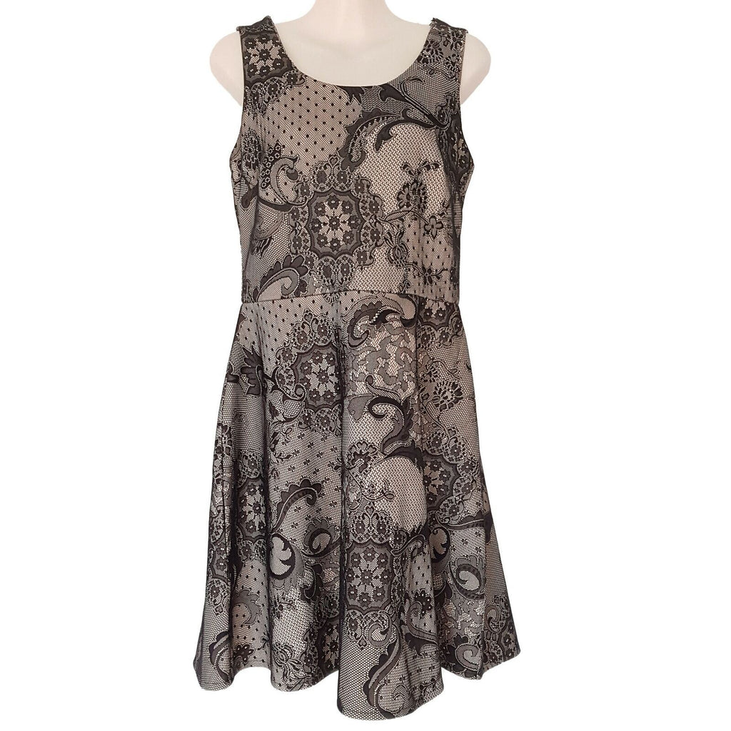 LAURA ASHLEY Casual Paisley Brown Sleeveless Women's A-Line Dress Scoop Neckline
