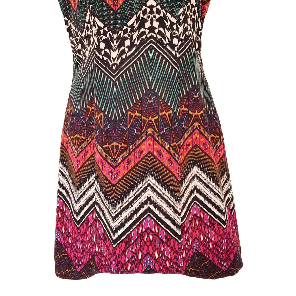 LADAKH M Black Pink Aztec Dress Queen Tribal Zigzag Halter Sheath Party Cocktail