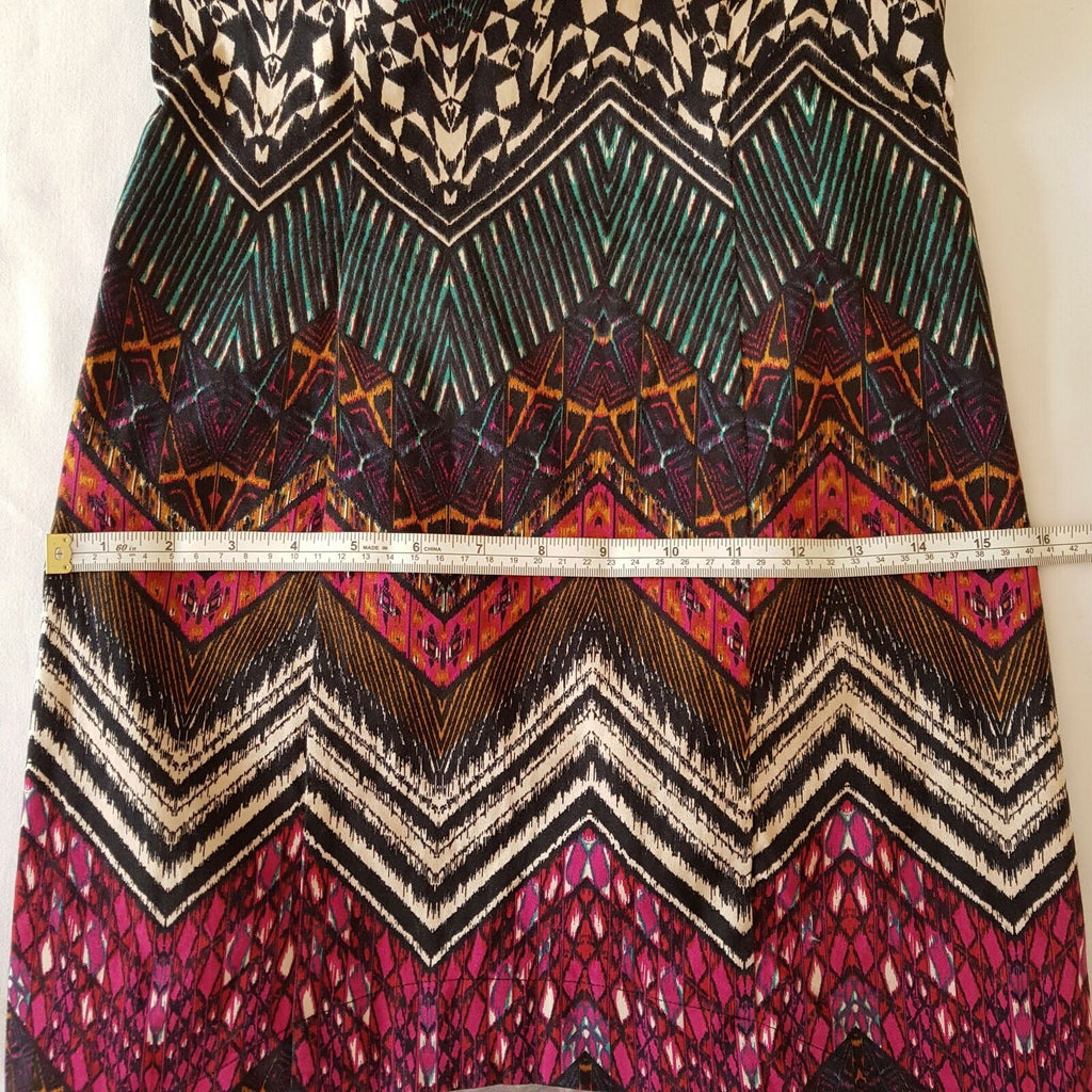 LADAKH M Black Pink Aztec Dress Queen Tribal Zigzag Halter Sheath Party Cocktail