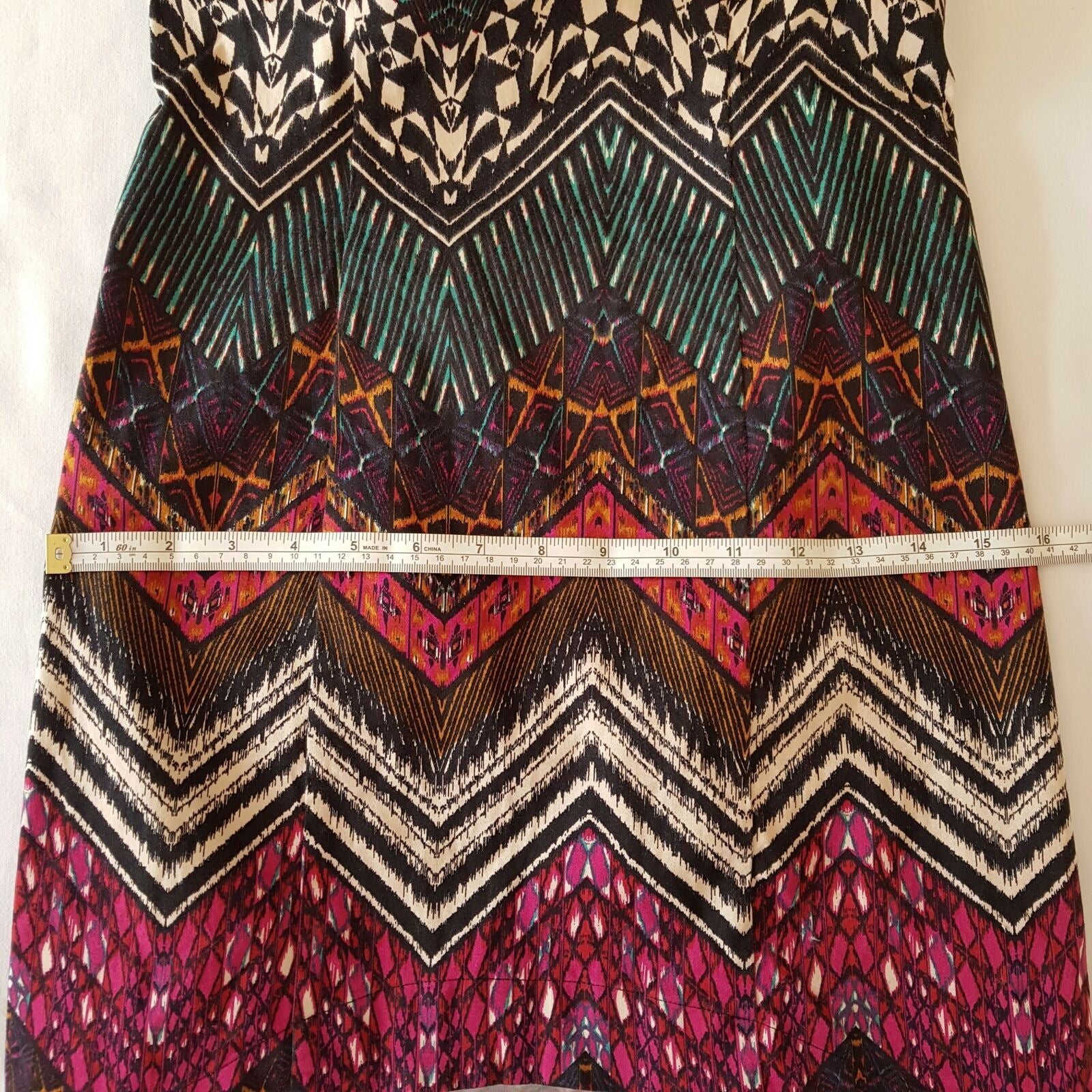 LADAKH M Black Pink Aztec Dress Queen Tribal Zigzag Halter Sheath Party Cocktail