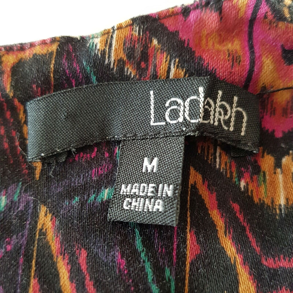 LADAKH M Black Pink Aztec Dress Queen Tribal Zigzag Halter Sheath Party Cocktail