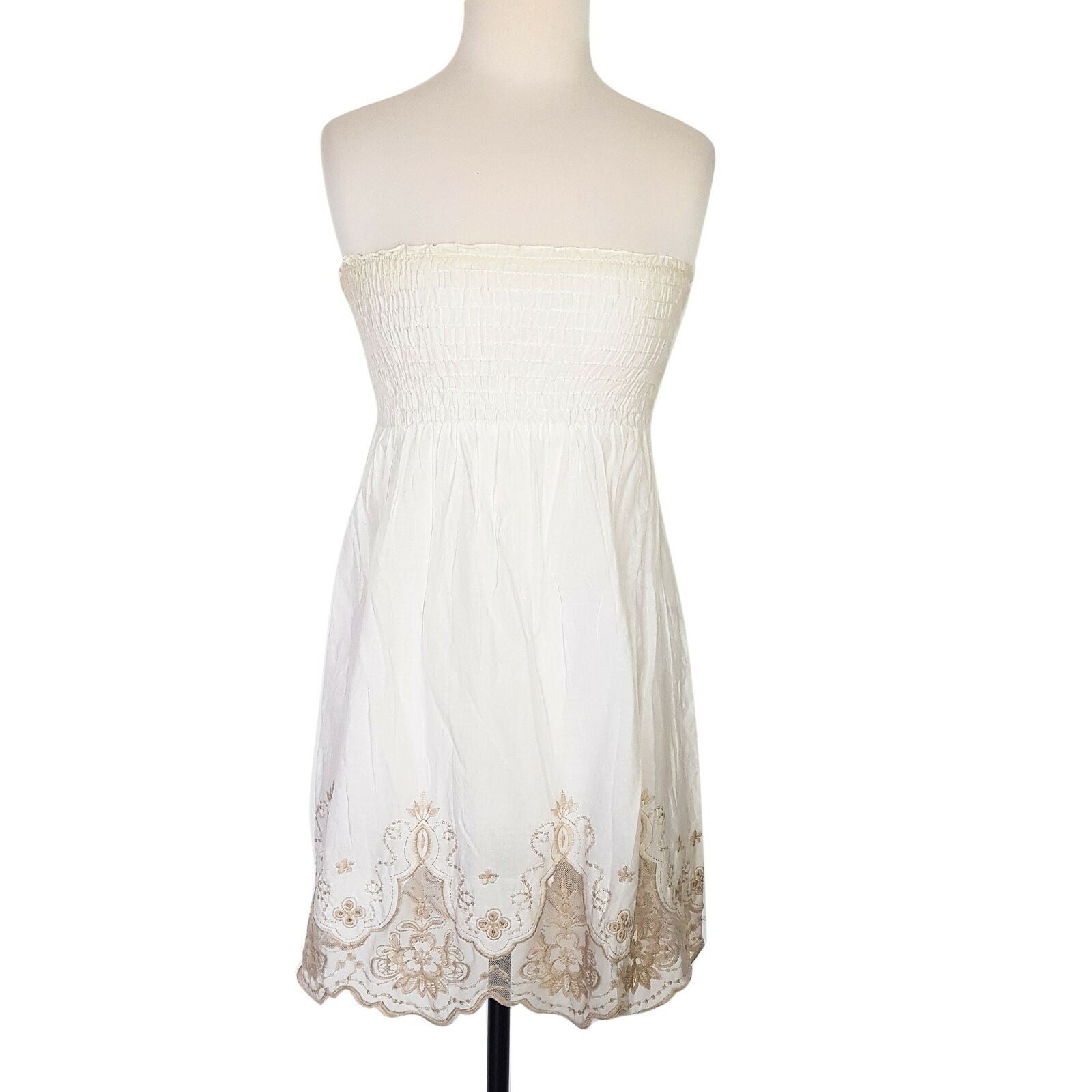 Pilgrim Tube Strapless Women's Mini Dress A-Line Smocked Floral Embroidered Lace