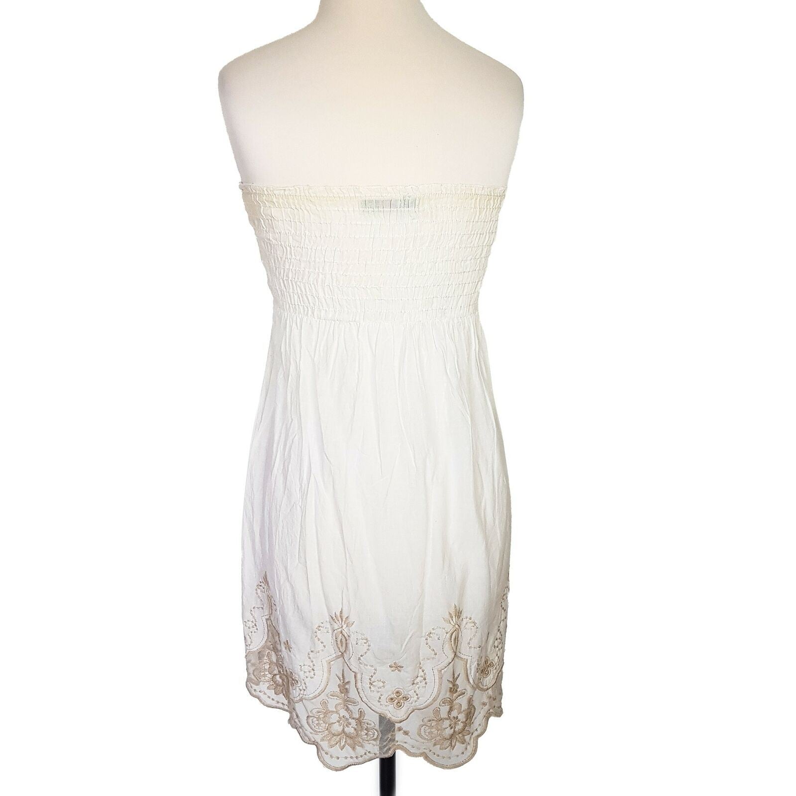 Pilgrim Tube Strapless Women's Mini Dress A-Line Smocked Floral Embroidered Lace