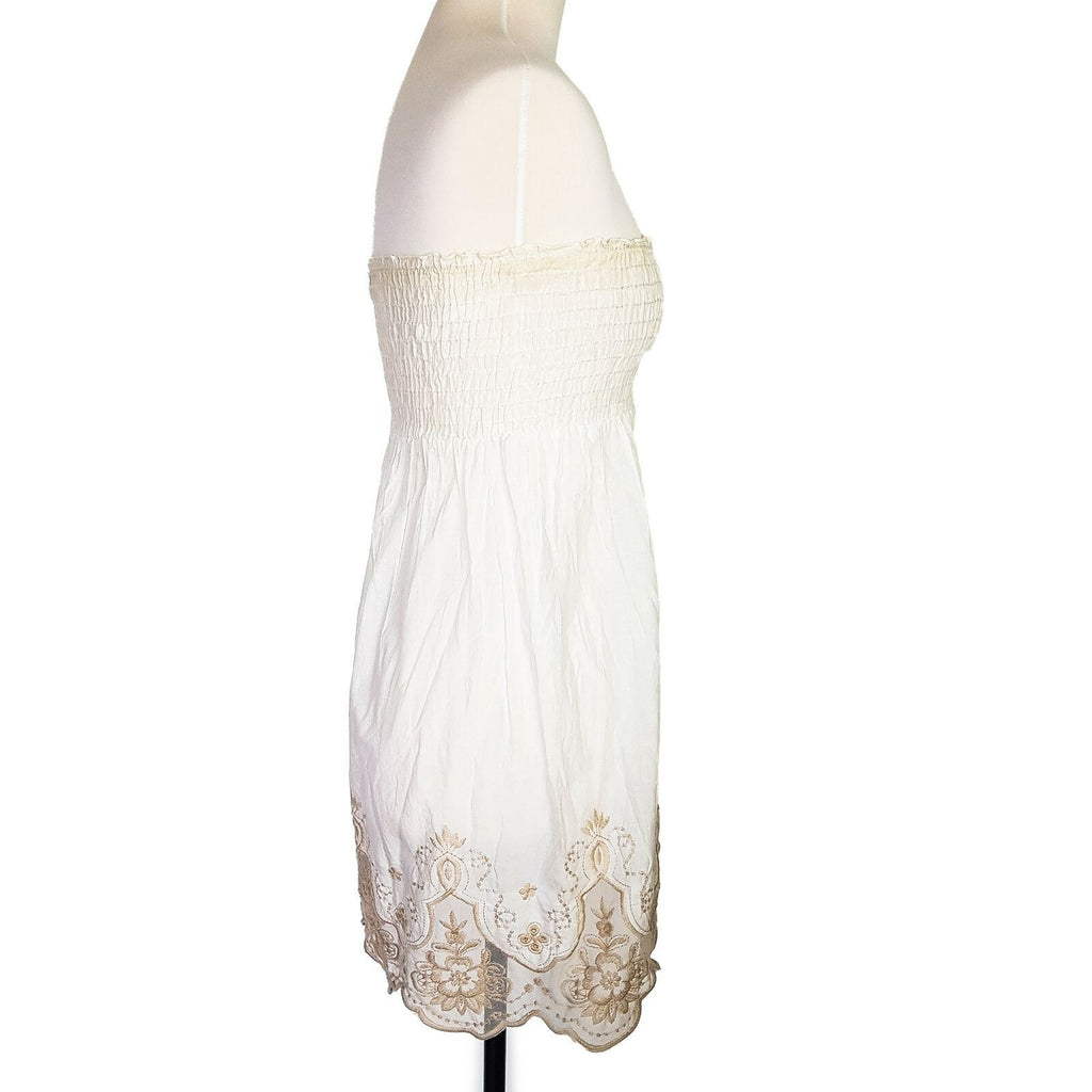 Pilgrim Tube Strapless Women's Mini Dress A-Line Smocked Floral Embroidered Lace