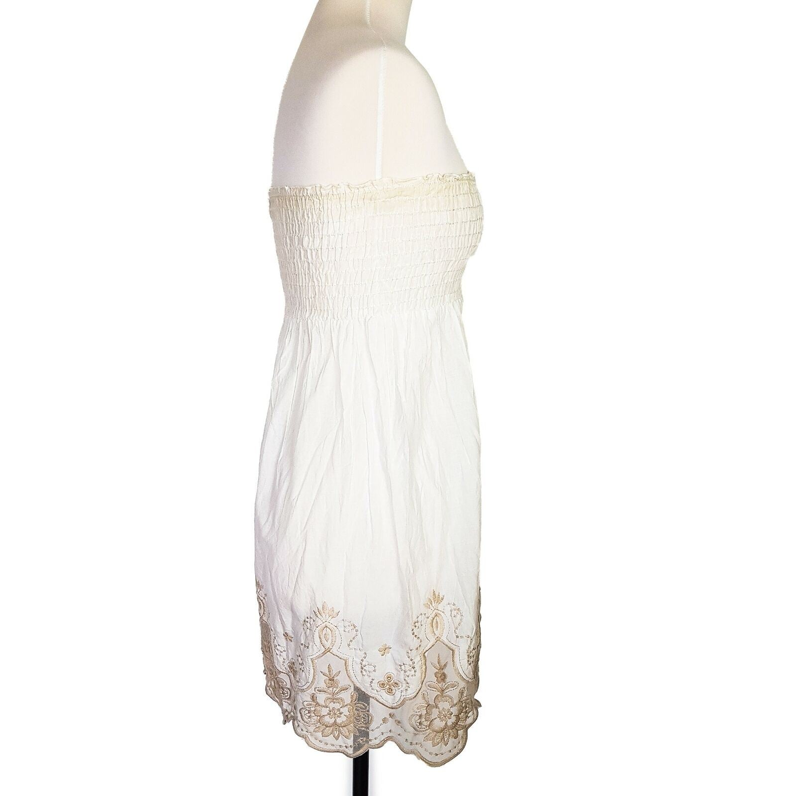 Pilgrim Tube Strapless Women's Mini Dress A-Line Smocked Floral Embroidered Lace