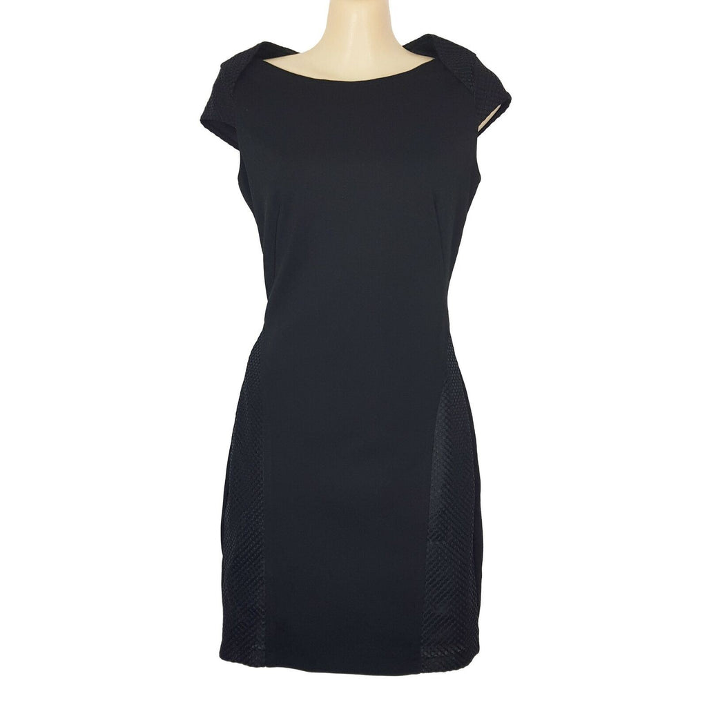 Forcast Little Black Dress Sheath Textured Pencil Cap Sleeve Work Business Party