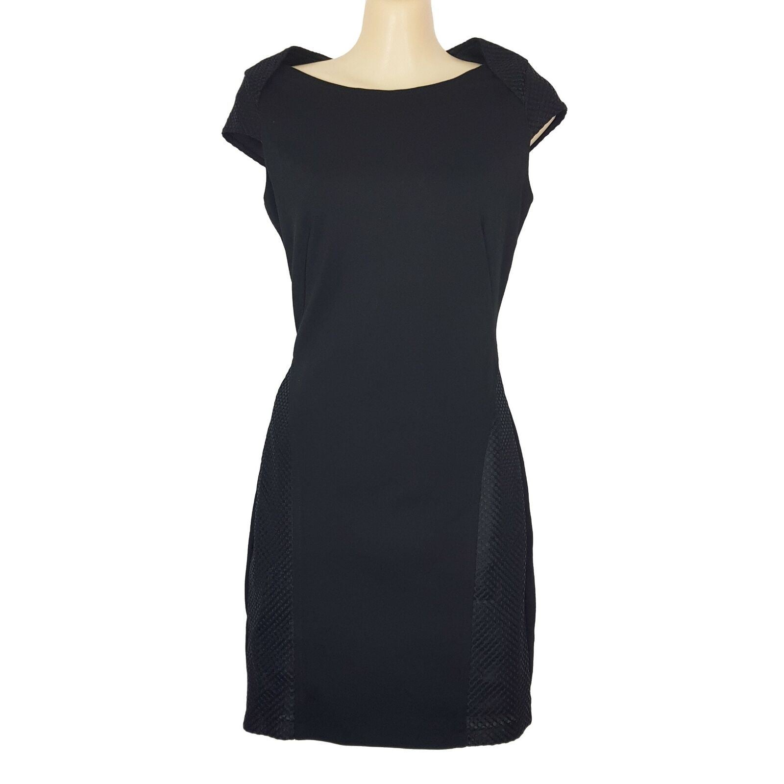 Forcast Little Black Dress Sheath Textured Pencil Cap Sleeve Work Business Party