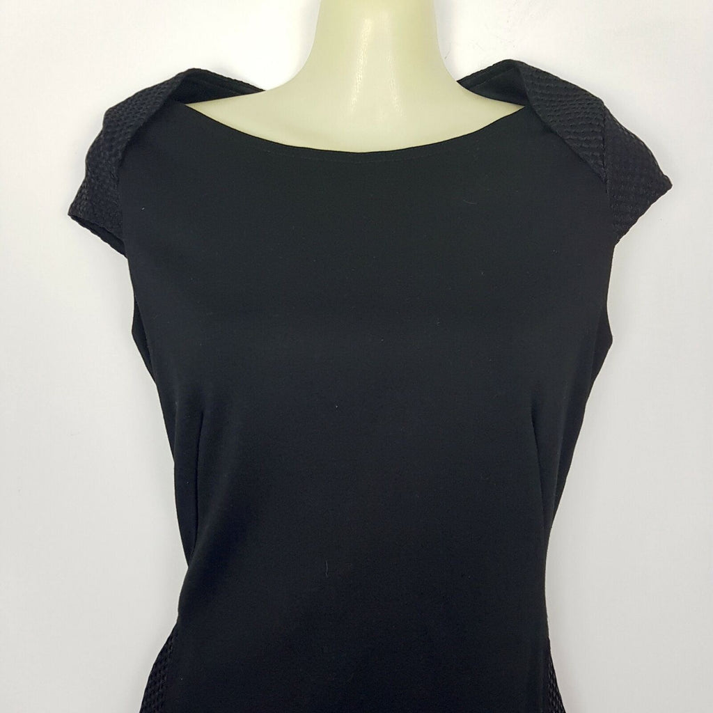 Forcast Little Black Dress Sheath Textured Pencil Cap Sleeve Work Business Party