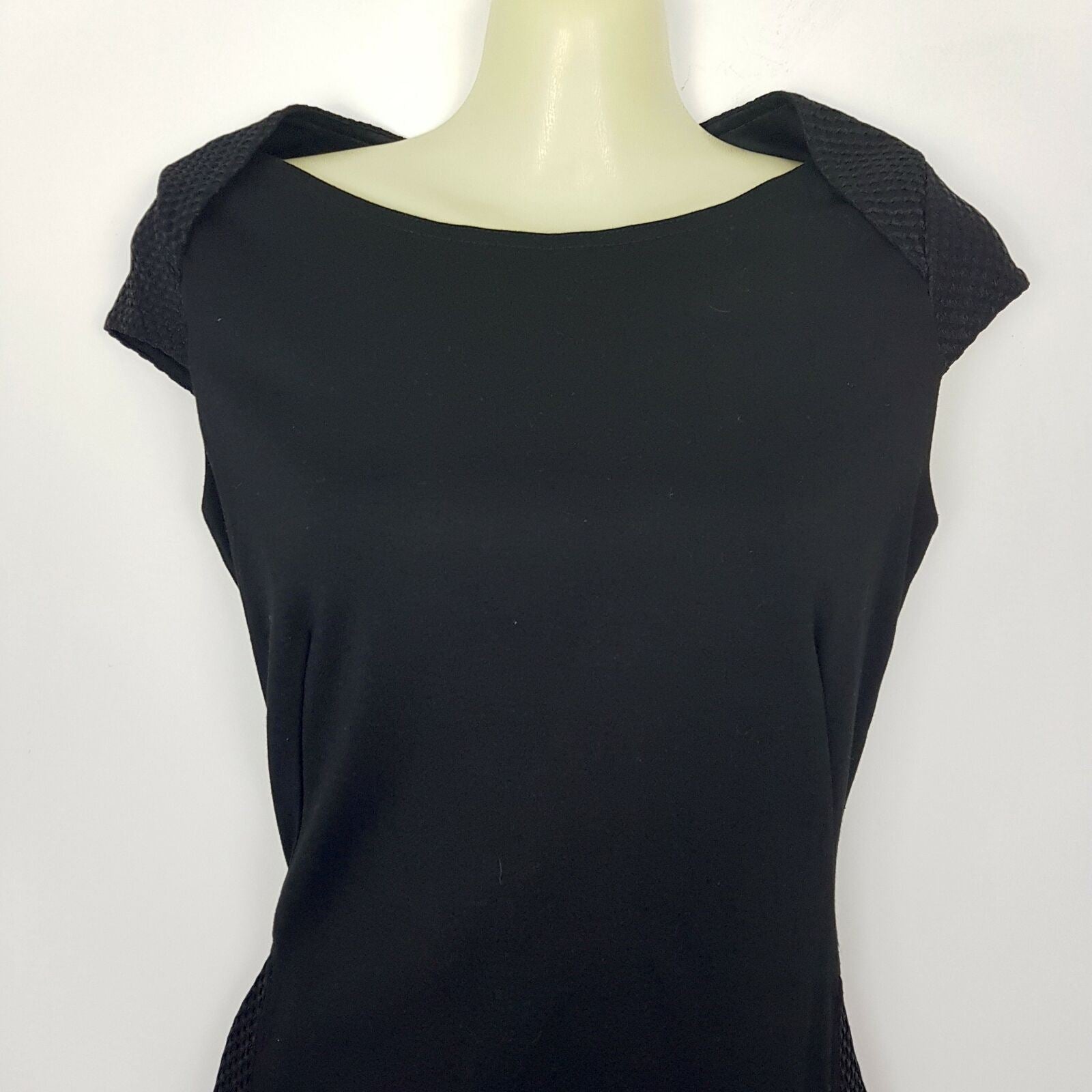 Forcast Little Black Dress Sheath Textured Pencil Cap Sleeve Work Business Party