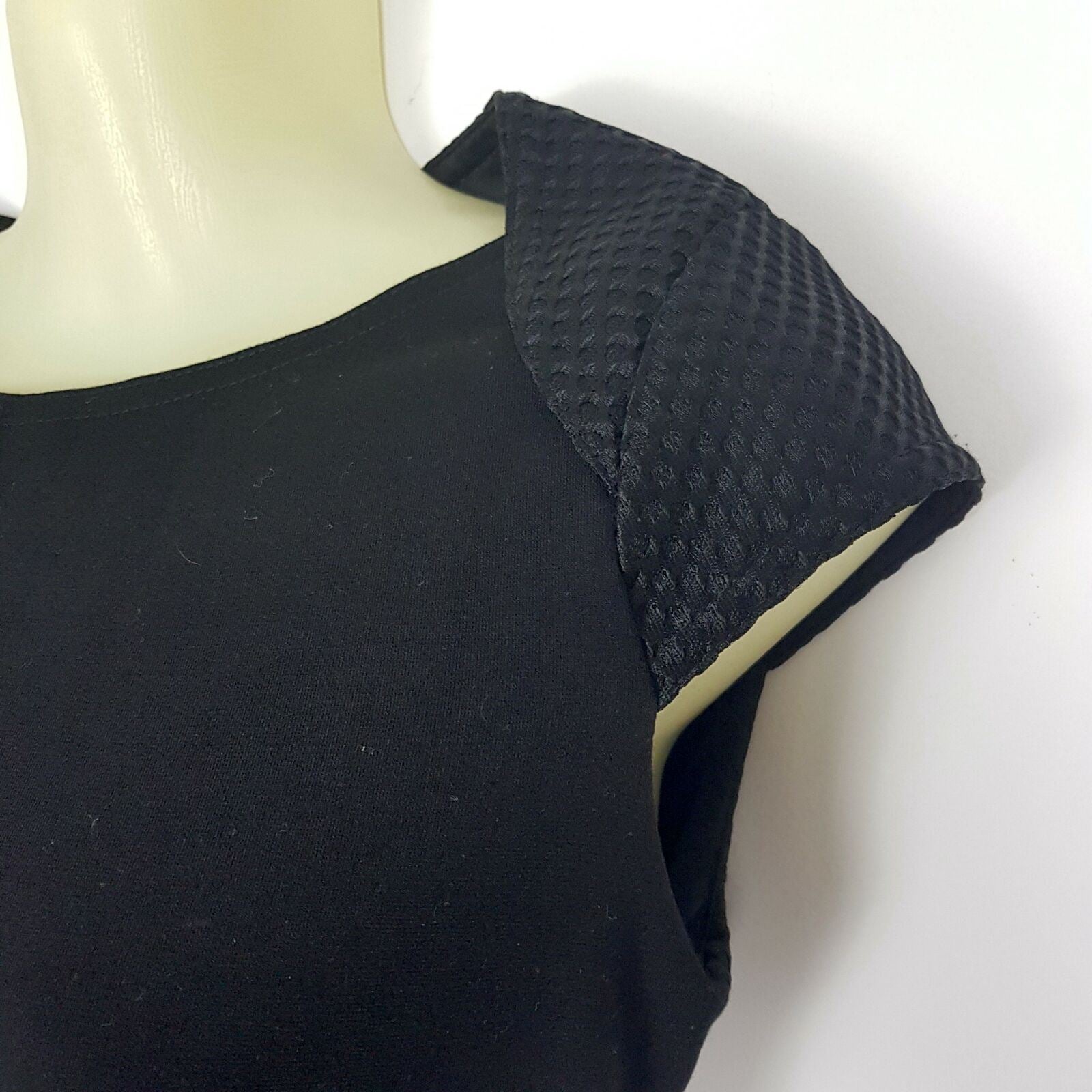 Forcast Little Black Dress Sheath Textured Pencil Cap Sleeve Work Business Party