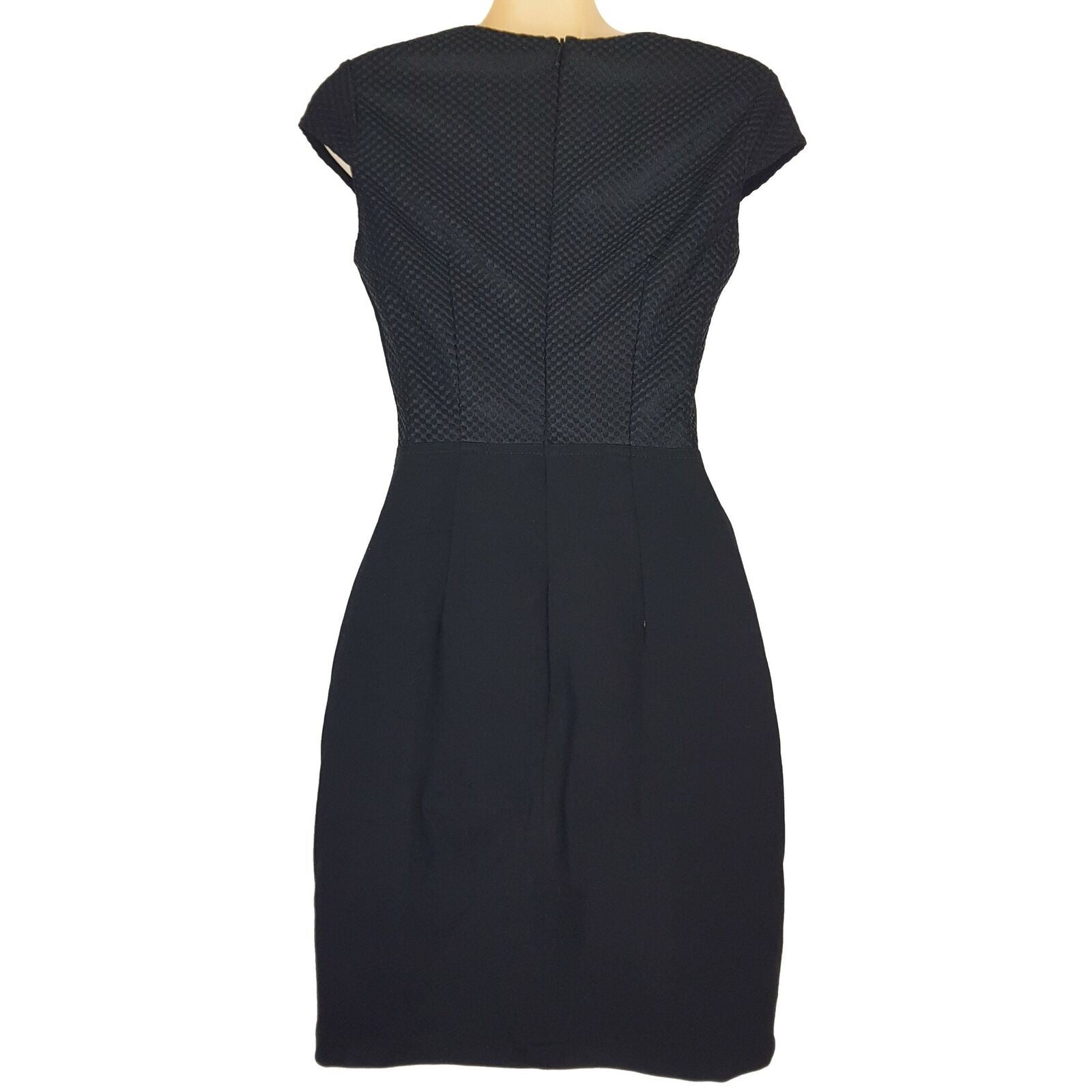 Forcast Little Black Dress Sheath Textured Pencil Cap Sleeve Work Business Party