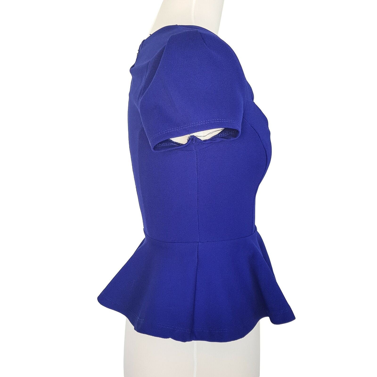 Blossom Peplum Short Sleeve Top Keyhole Chest Blouse Blue Work Office Business
