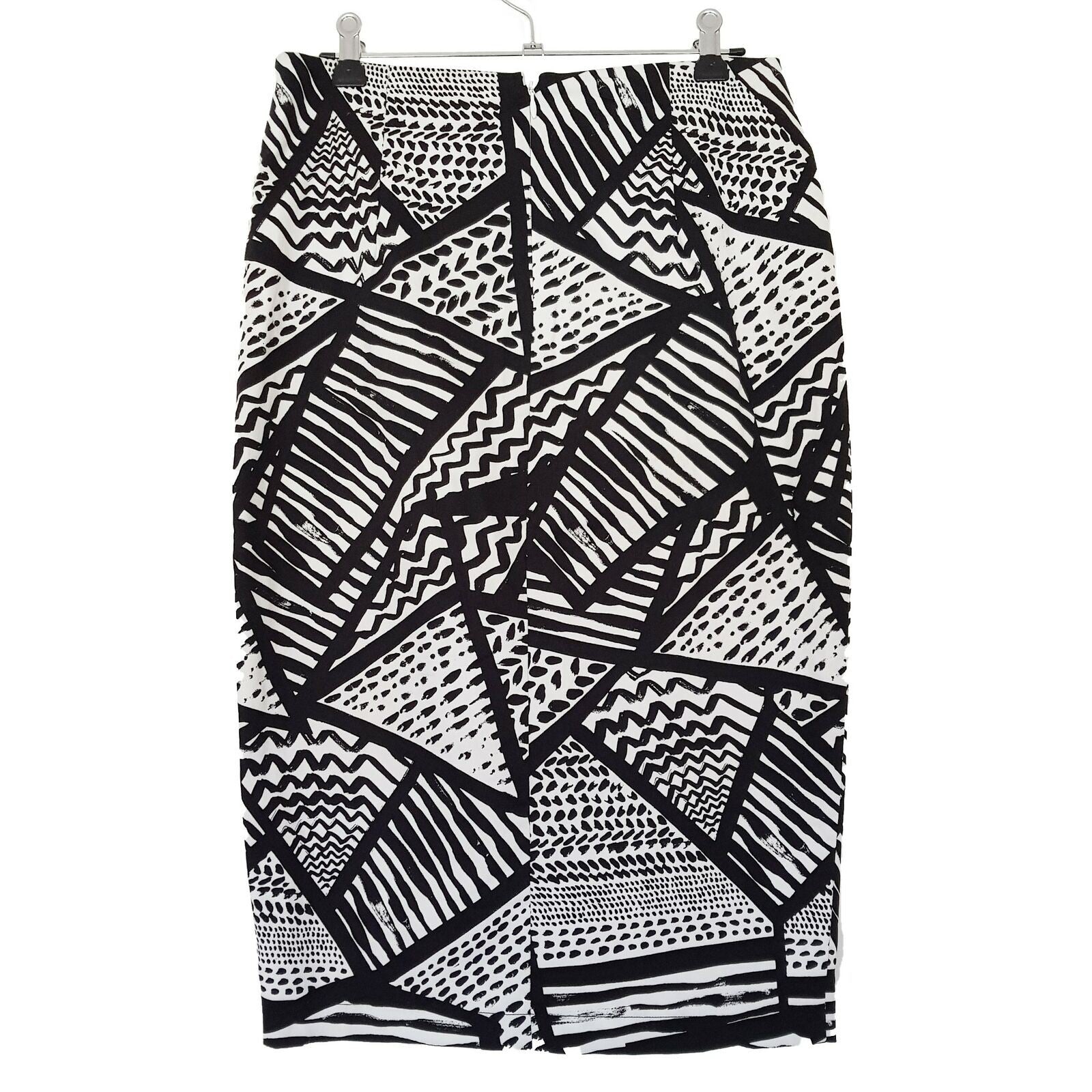 PORTMANS Work Party Pencil Skirt Black White Geometric Patterned Abstract Art