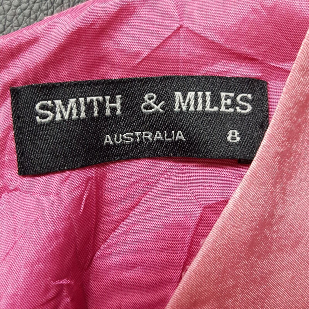 SMITH & MILES Australia Pink Satin Sleeveless Sheath Designer Dress Party Classy