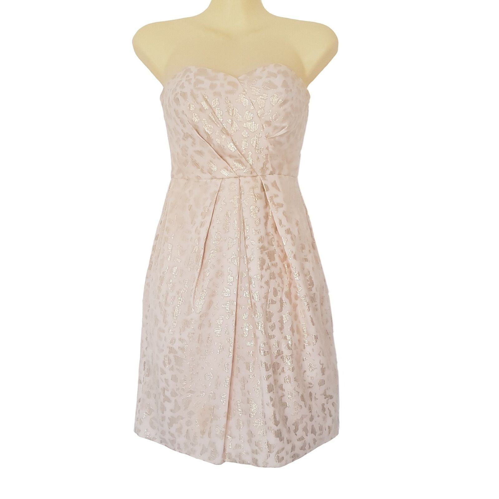 FOREVER NEW Pink Beige Metallic Gold Foil Strapless Cocktail Silk Dress