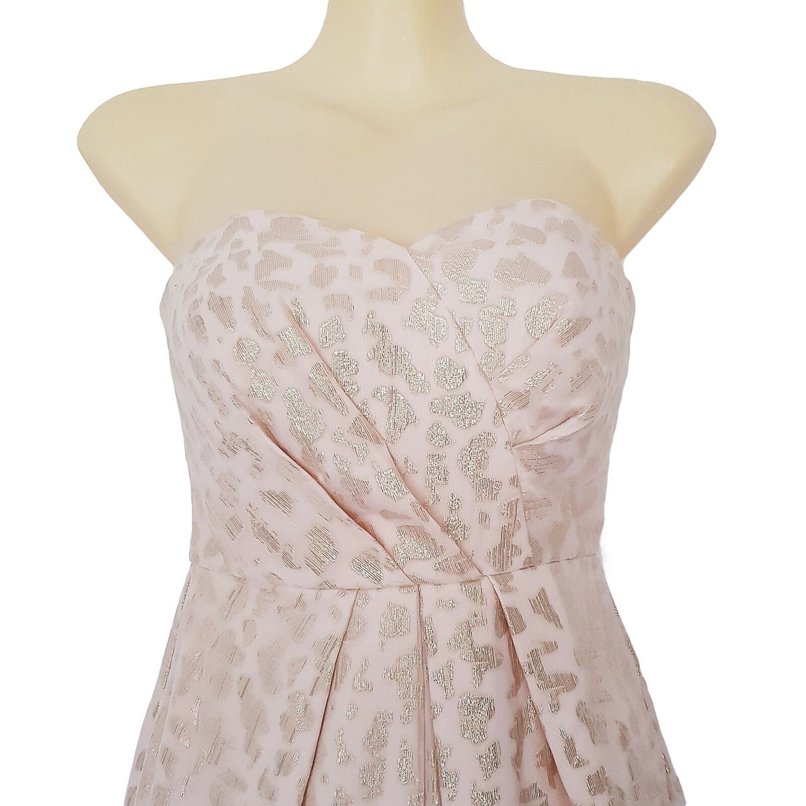 FOREVER NEW Pink Beige Metallic Gold Foil Strapless Cocktail Silk Dress