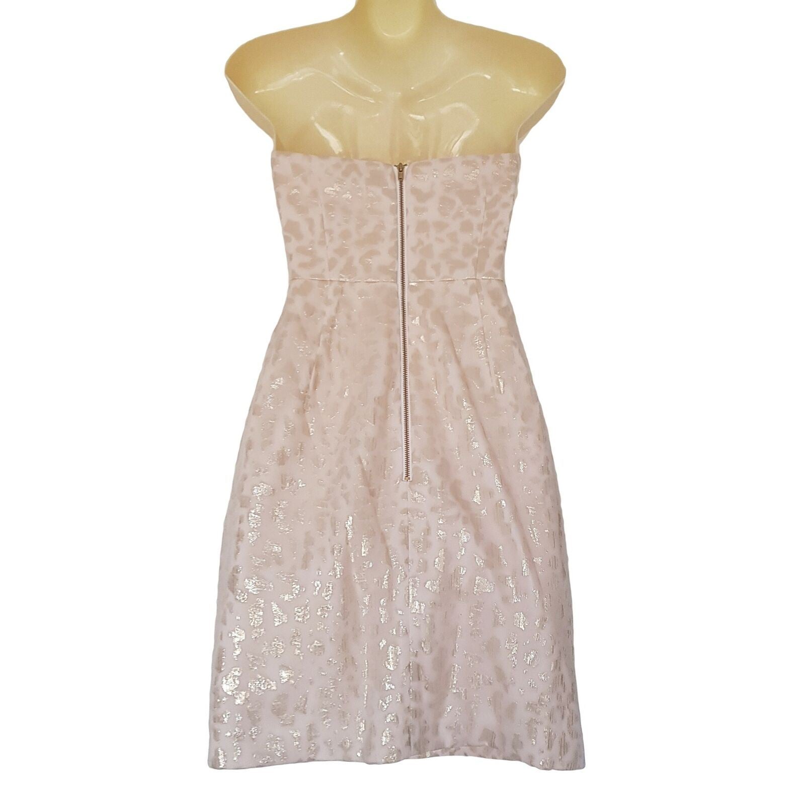FOREVER NEW Pink Beige Metallic Gold Foil Strapless Cocktail Silk Dress