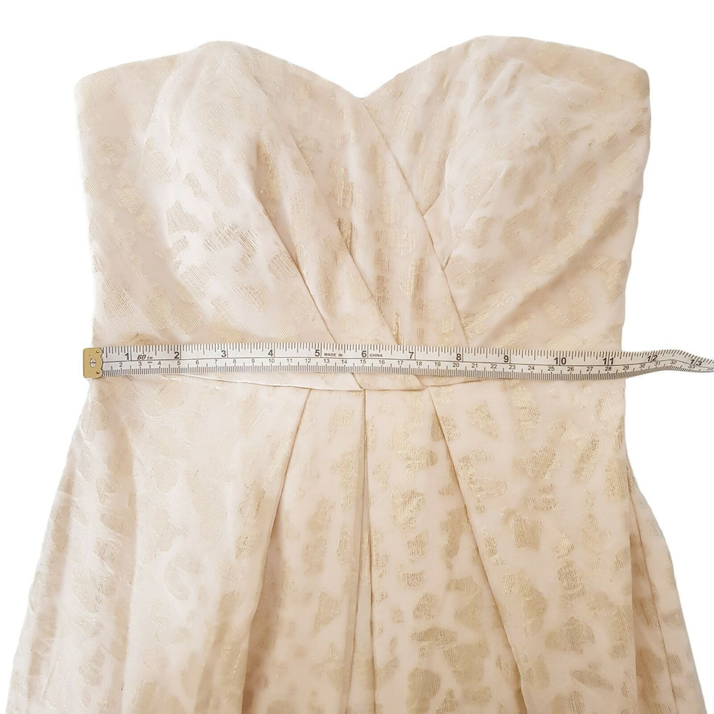 FOREVER NEW Pink Beige Metallic Gold Foil Strapless Cocktail Silk Dress
