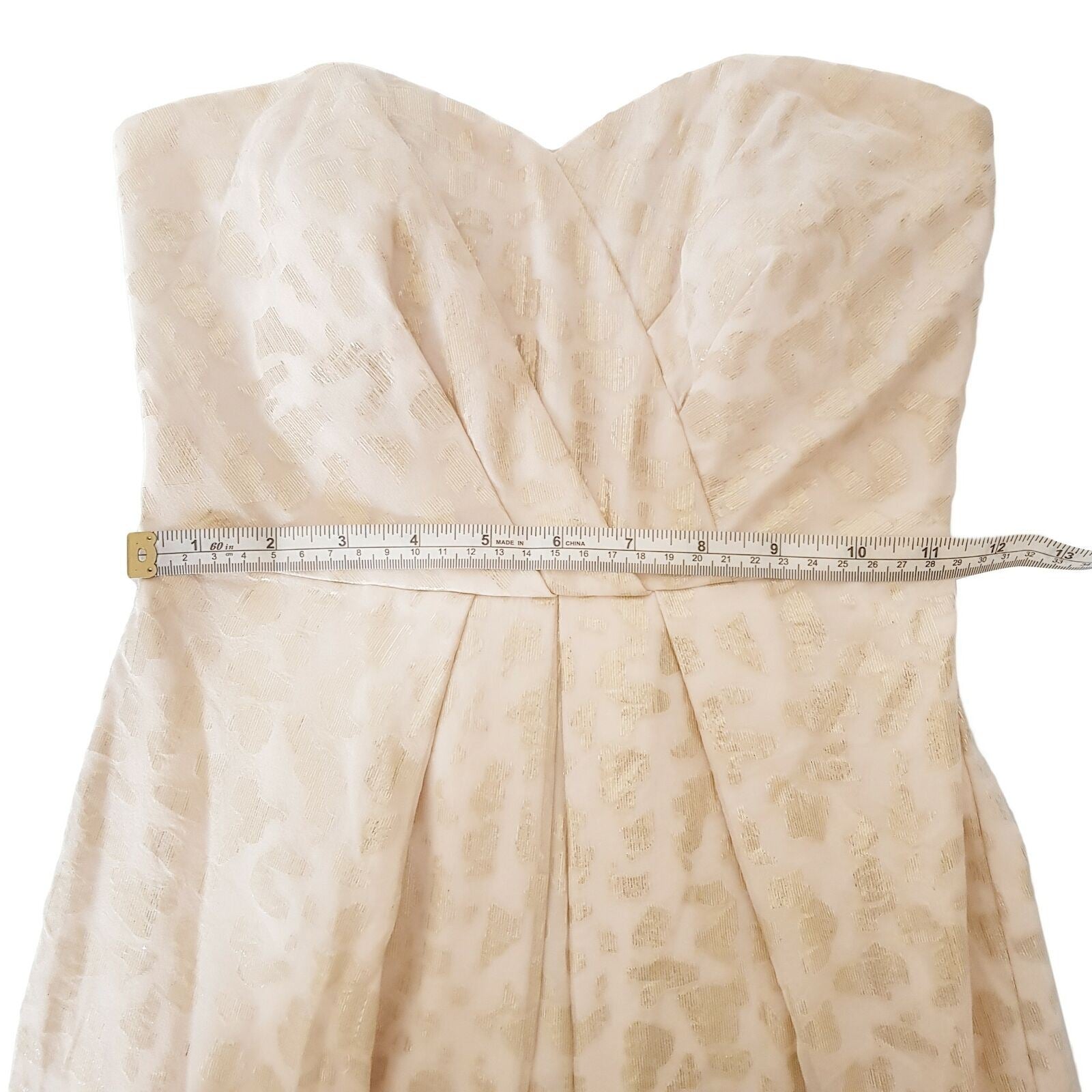FOREVER NEW Pink Beige Metallic Gold Foil Strapless Cocktail Silk Dress