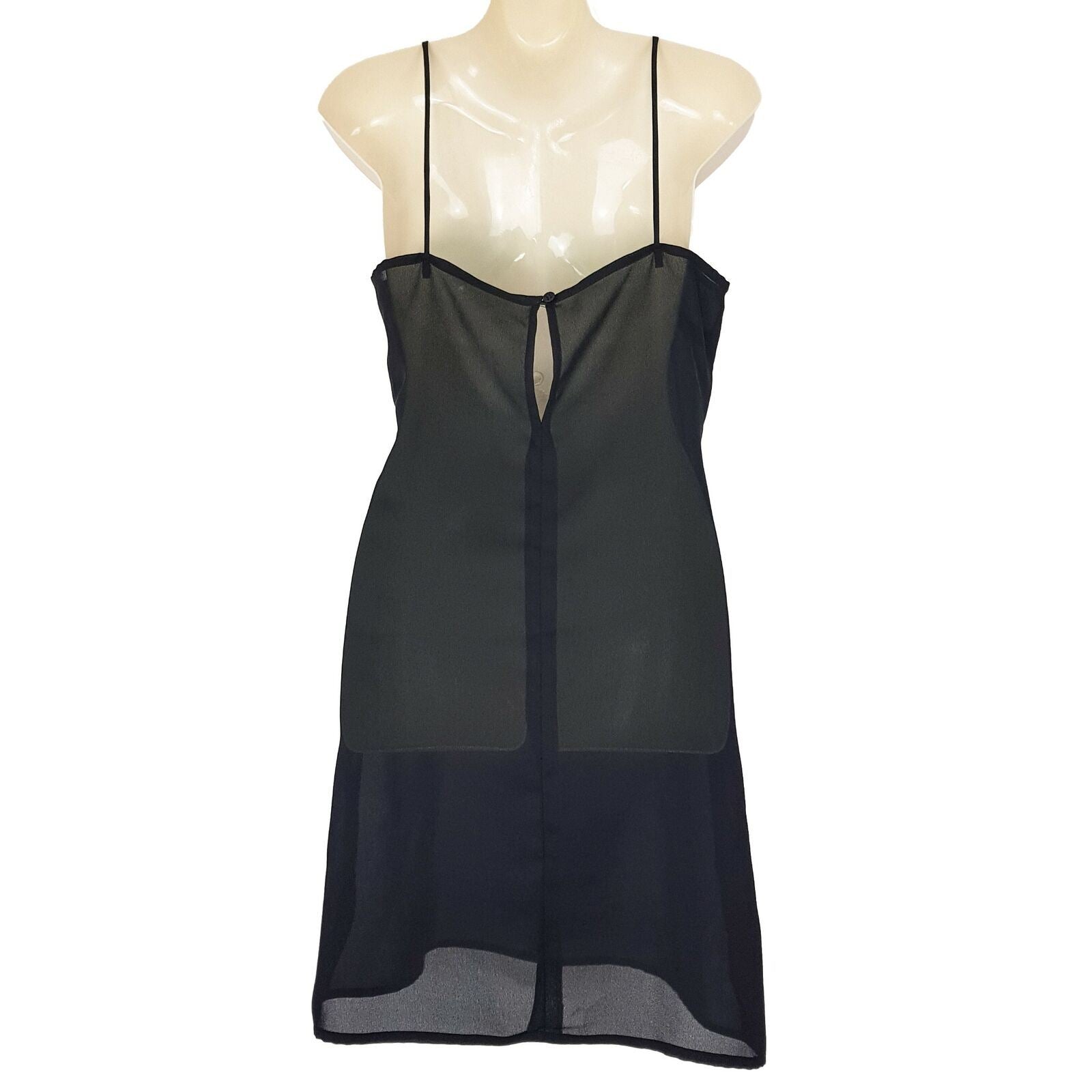 CUE Black Tank Slip Dress Spaghetti Strap Sheer Knee Length Lightweight Camisole