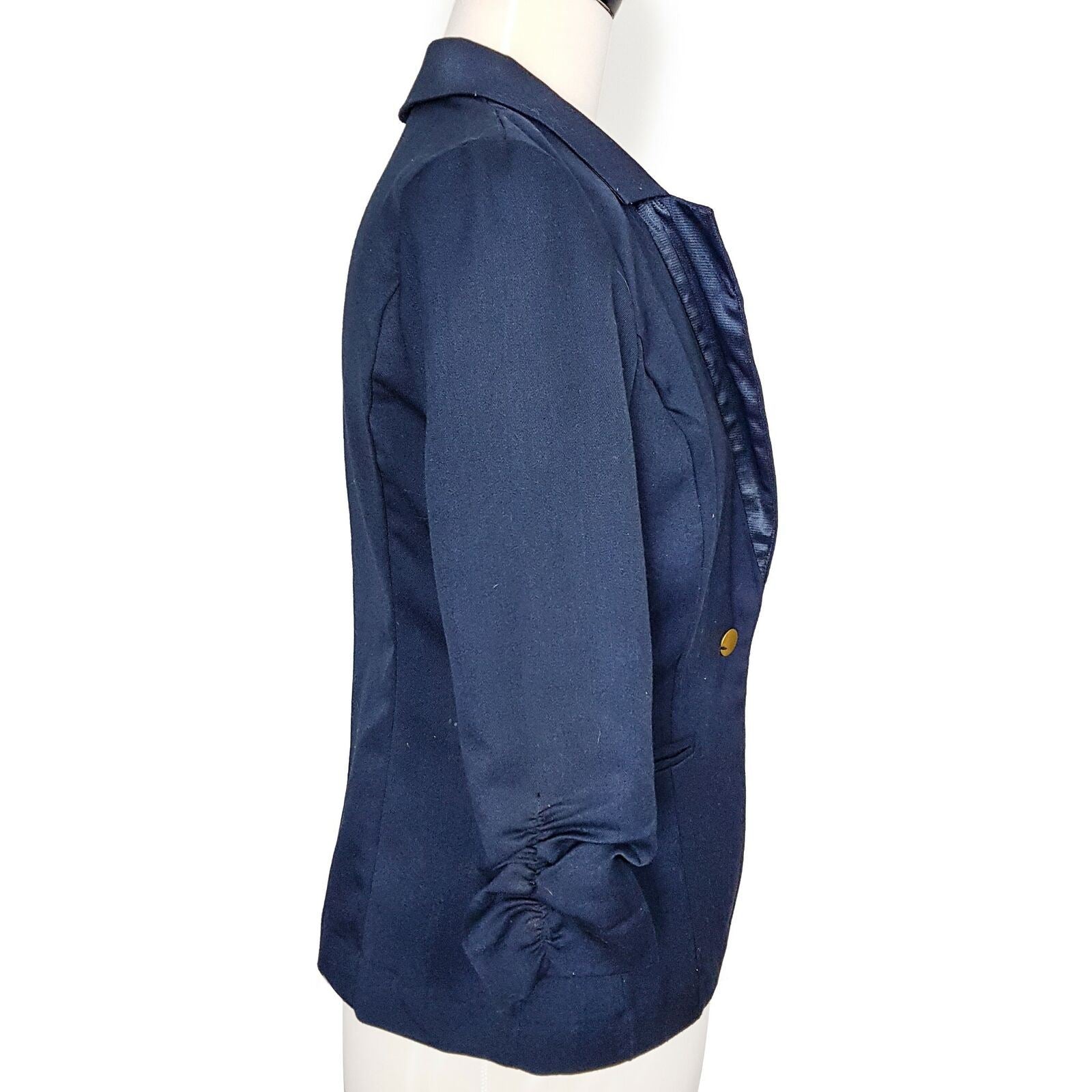 CHARLOTTE RUSSE Formal Navy Blue Ruched 3/4 Sleeve Women's Button Blazer Jacket