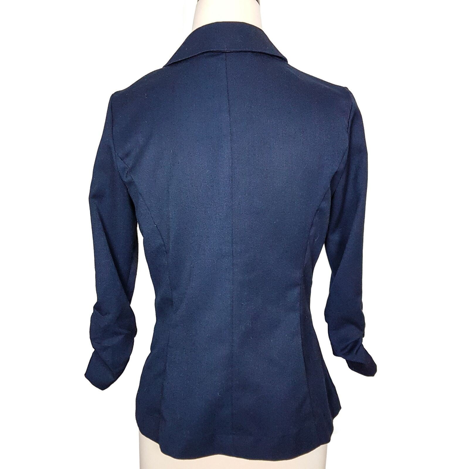 CHARLOTTE RUSSE Formal Navy Blue Ruched 3/4 Sleeve Women's Button Blazer Jacket