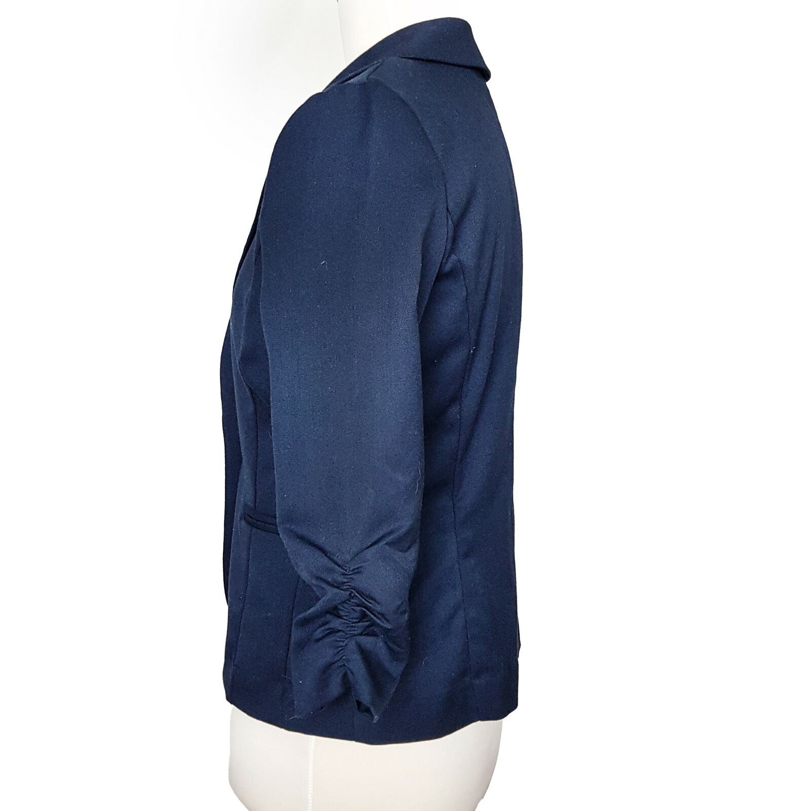 CHARLOTTE RUSSE Formal Navy Blue Ruched 3/4 Sleeve Women's Button Blazer Jacket