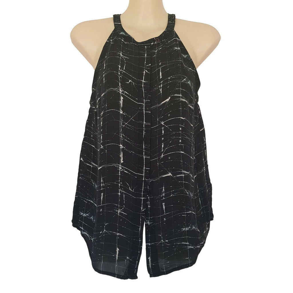 SABA Halter Neck Top Tunic Sleeveless Slit Soft Silk Geometric Blouse Casual
