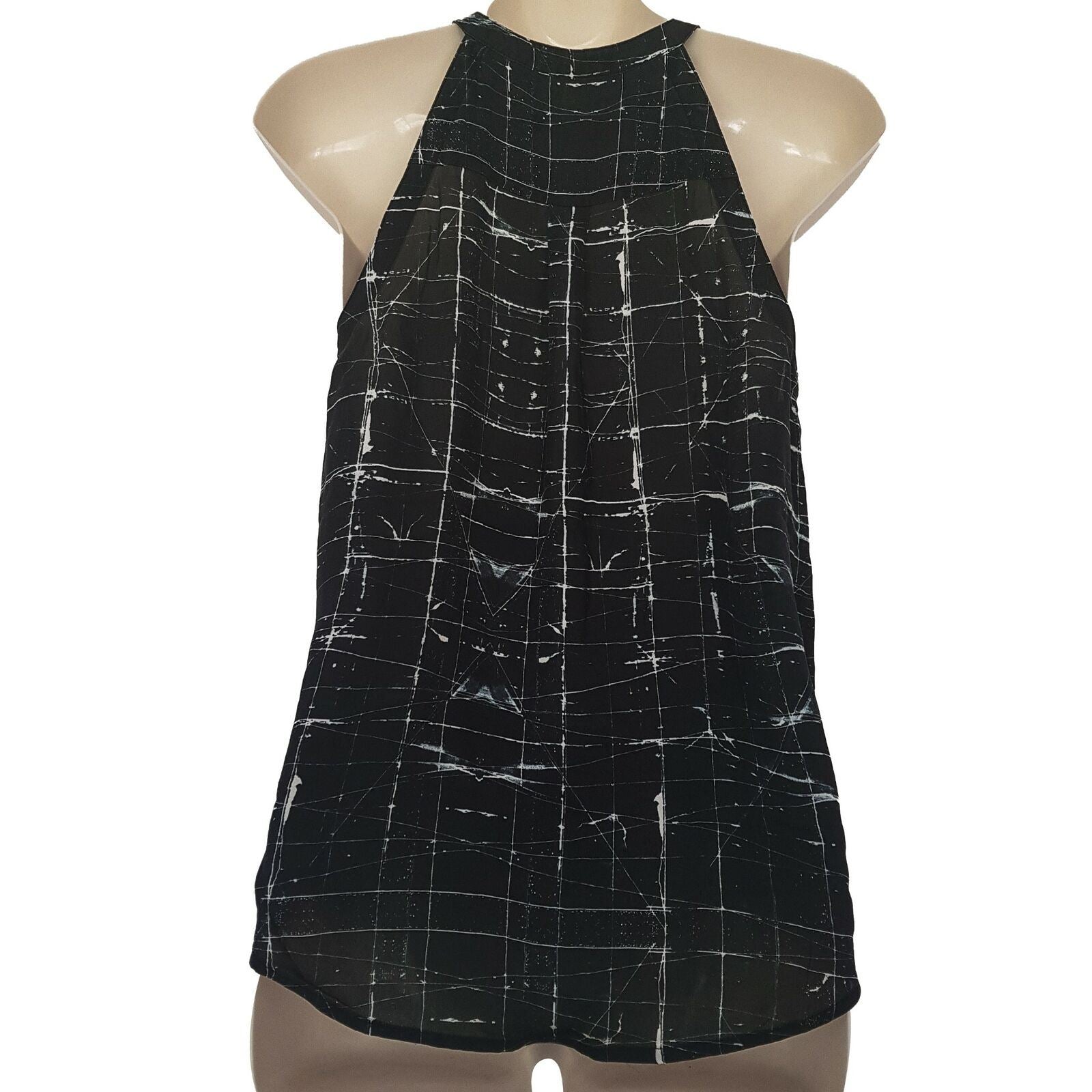 SABA Halter Neck Top Tunic Sleeveless Slit Soft Silk Geometric Blouse Casual