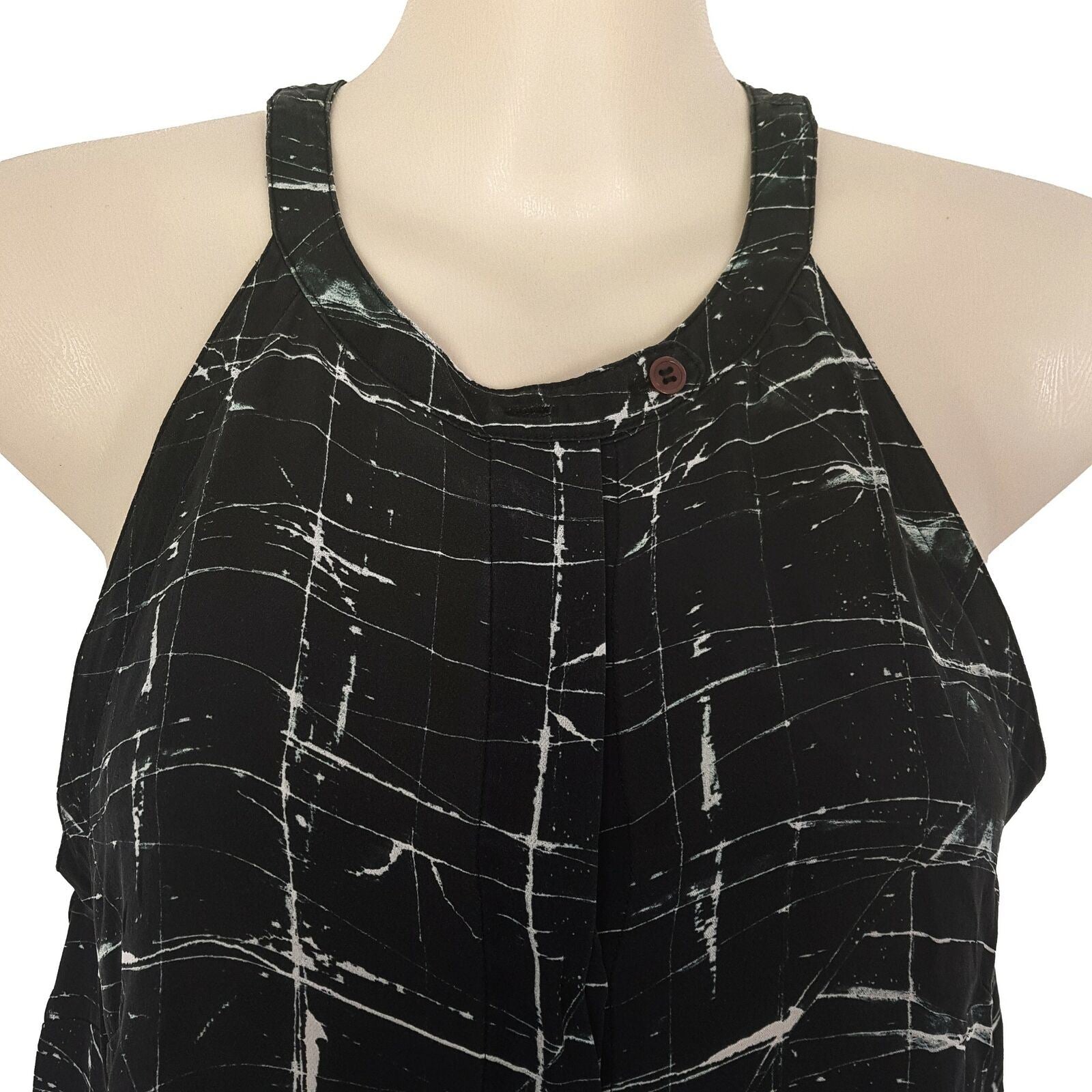 SABA Halter Neck Top Tunic Sleeveless Slit Soft Silk Geometric Blouse Casual
