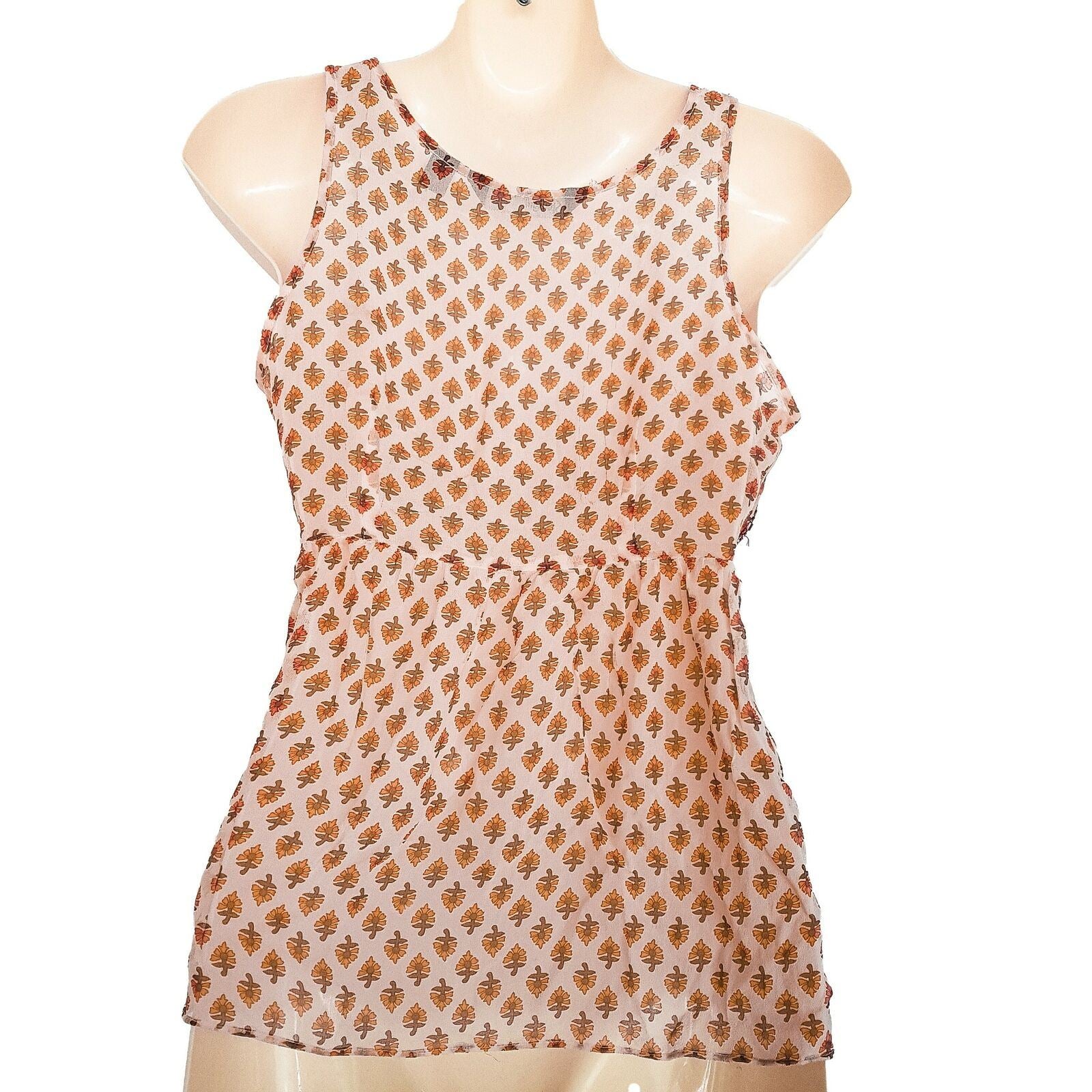 Sportsgirl Floral Sequins Beaded Top Sleeveless A-Line Blouse Round Neck Silk