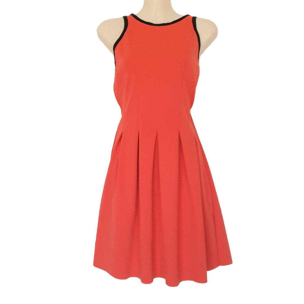 WITCHERY Orange Black A-Line Fit & Flare Pleated Women's Sleeveless Party Dress