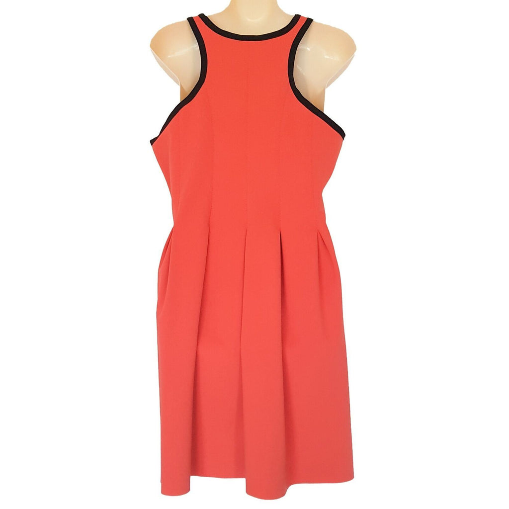 WITCHERY Orange Black A-Line Fit & Flare Pleated Women's Sleeveless Party Dress