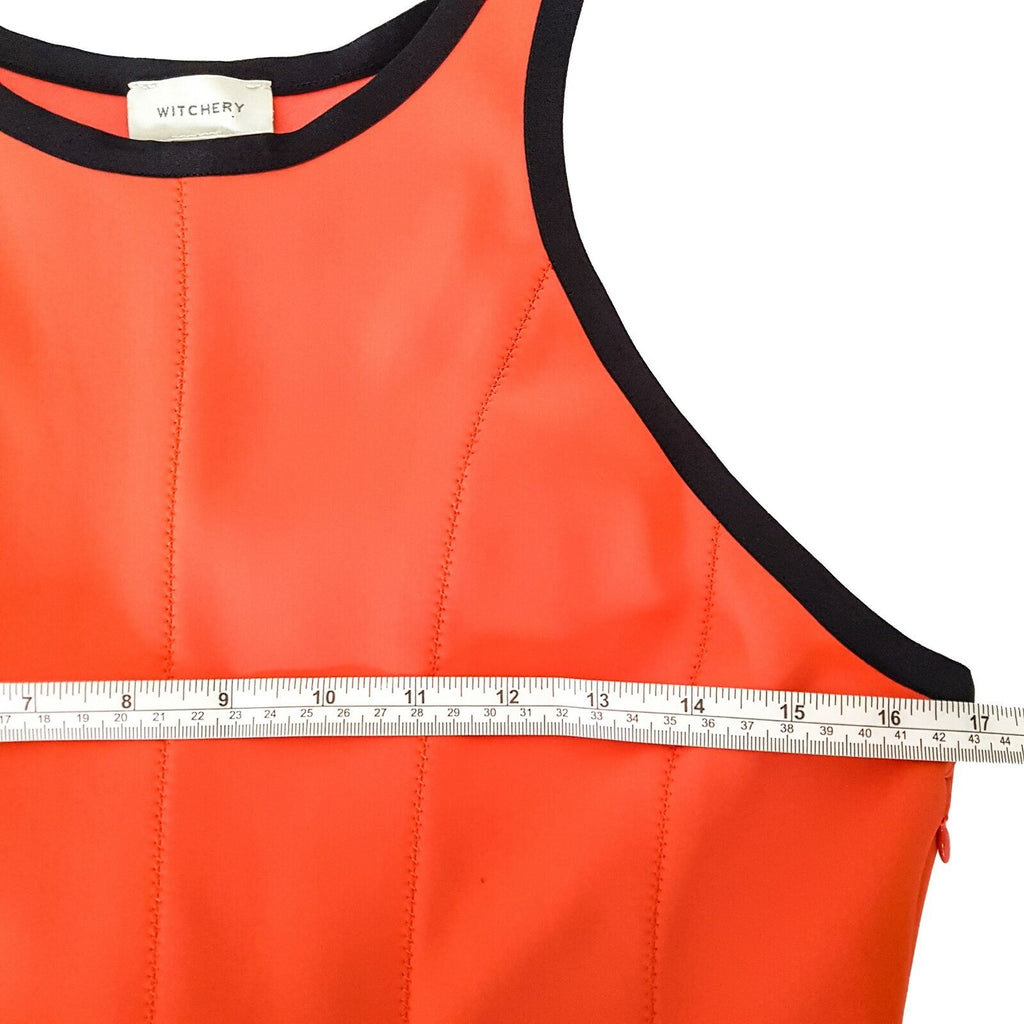 WITCHERY Orange Black A-Line Fit & Flare Pleated Women's Sleeveless Party Dress