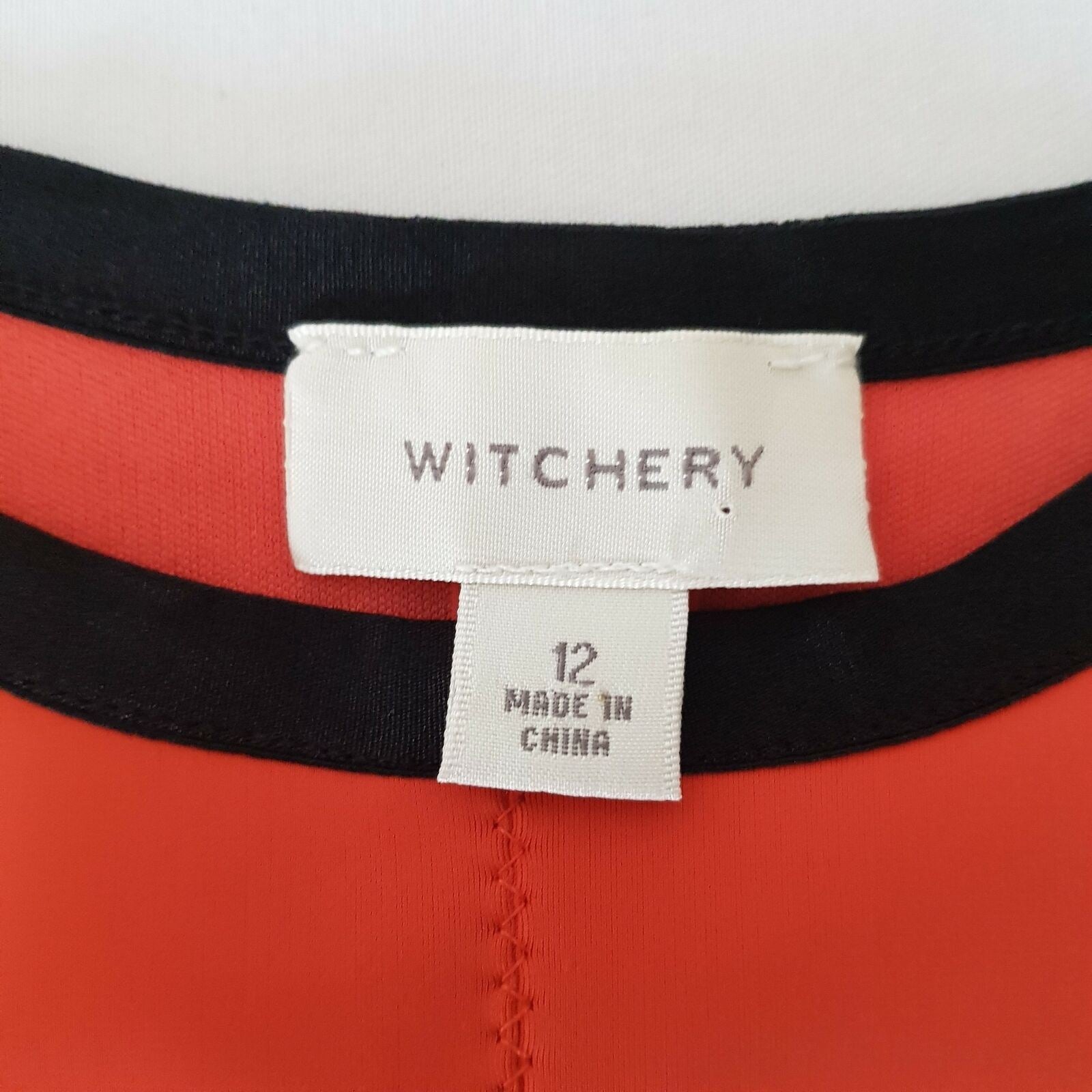 WITCHERY Orange Black A-Line Fit & Flare Pleated Women's Sleeveless Party Dress