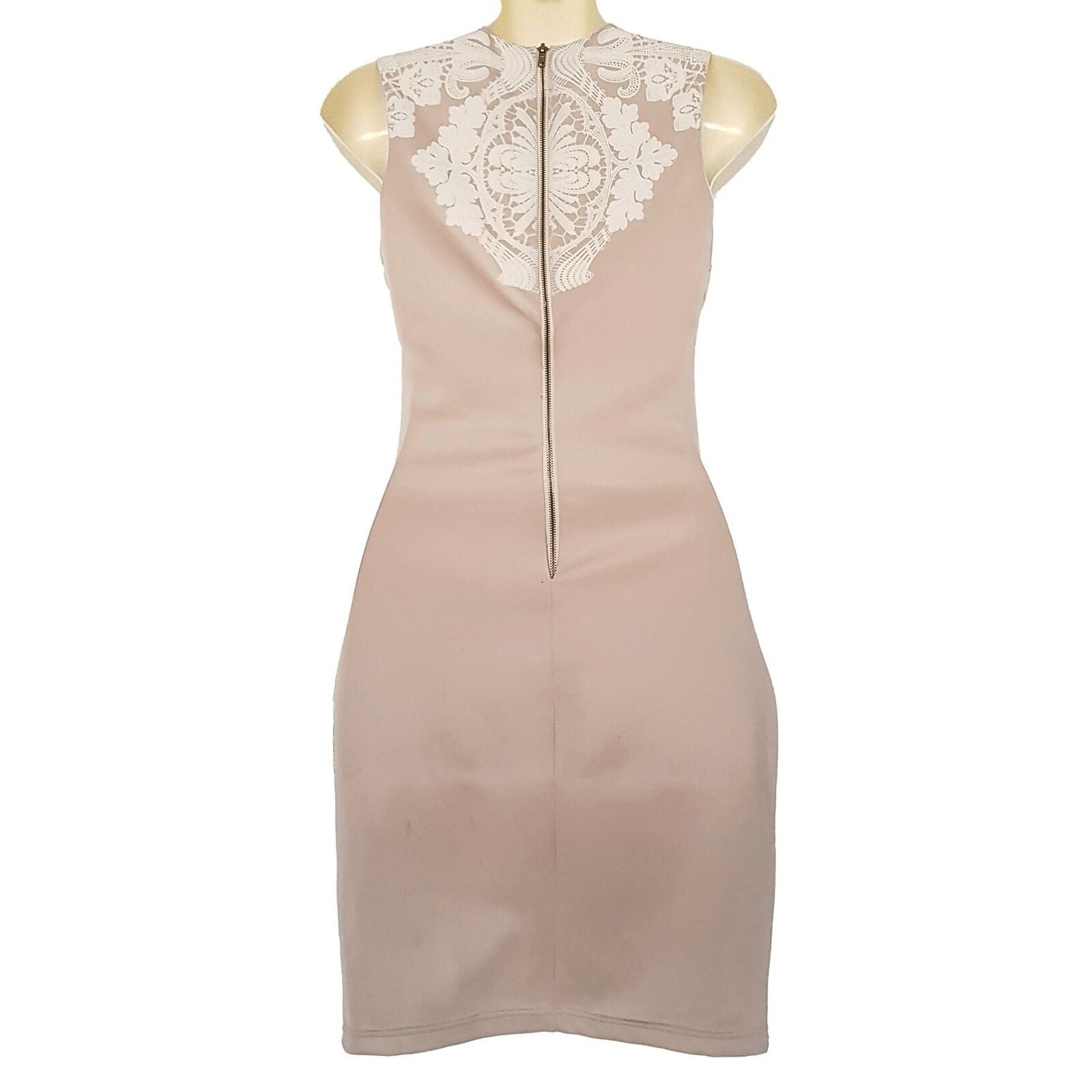 ICE Pink White Lace Design Floral Textured Sleeveless Women's Sexy Bodycon Dress
