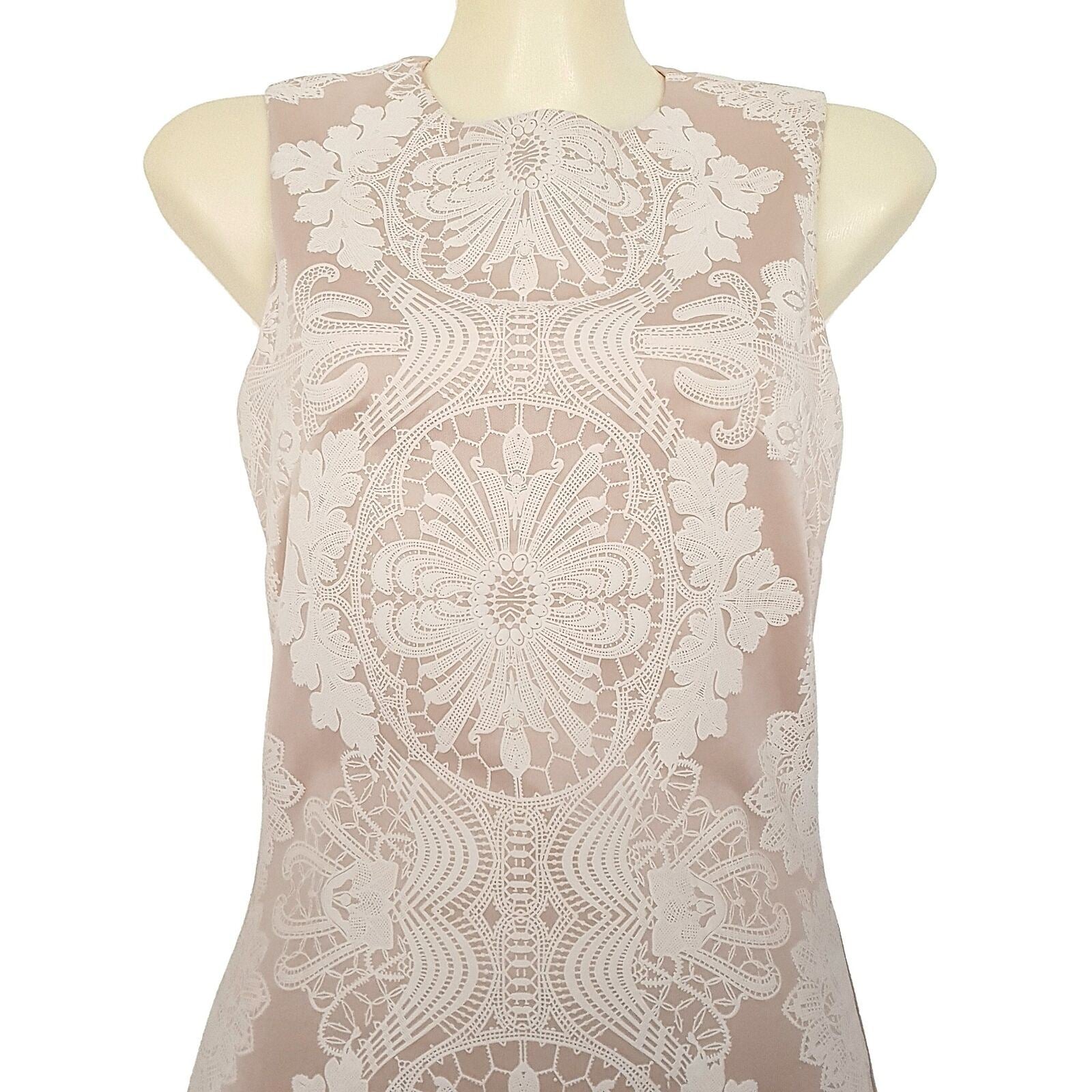 ICE Pink White Lace Design Floral Textured Sleeveless Women's Sexy Bodycon Dress