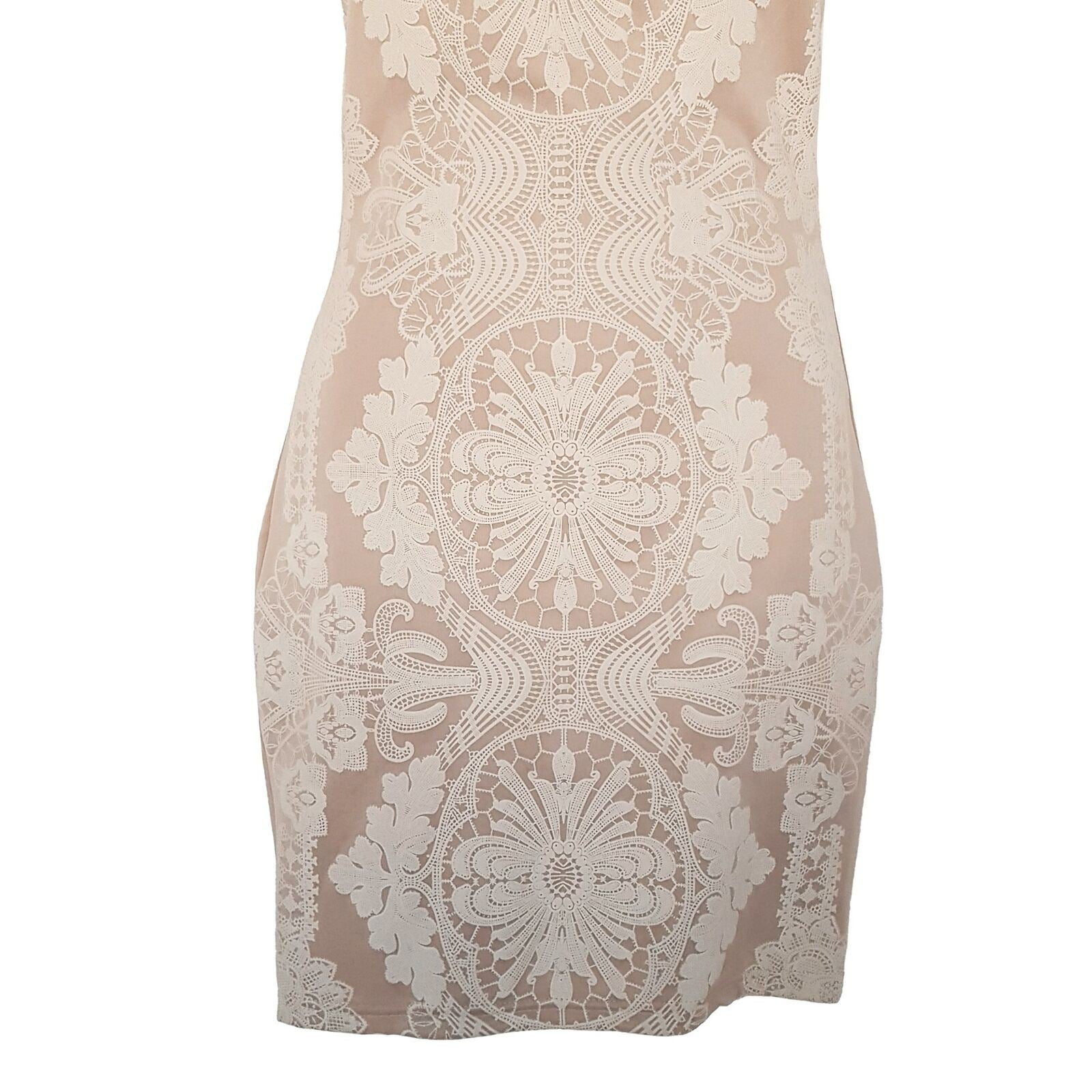 ICE Pink White Lace Design Floral Textured Sleeveless Women's Sexy Bodycon Dress