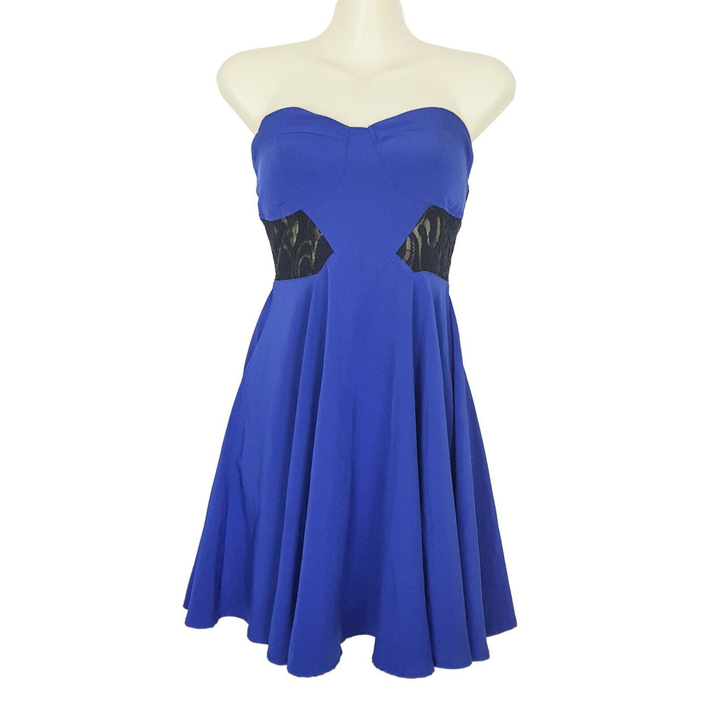 Chic A Booti Tube A-Line Strapless Dress Blue Black Fit Flare Lace Zipper Back 8