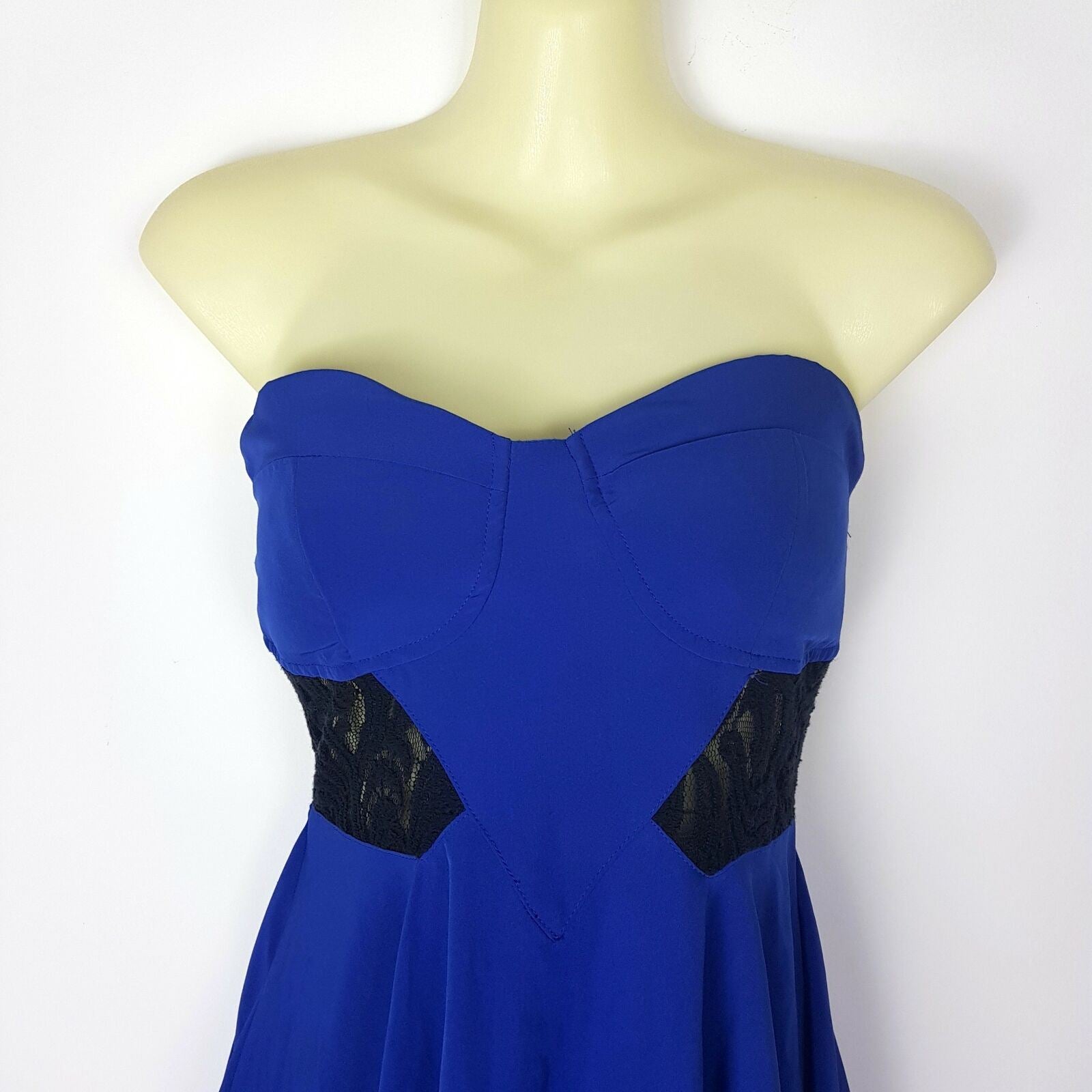 Chic A Booti Tube A-Line Strapless Dress Blue Black Fit Flare Lace Zipper Back 8