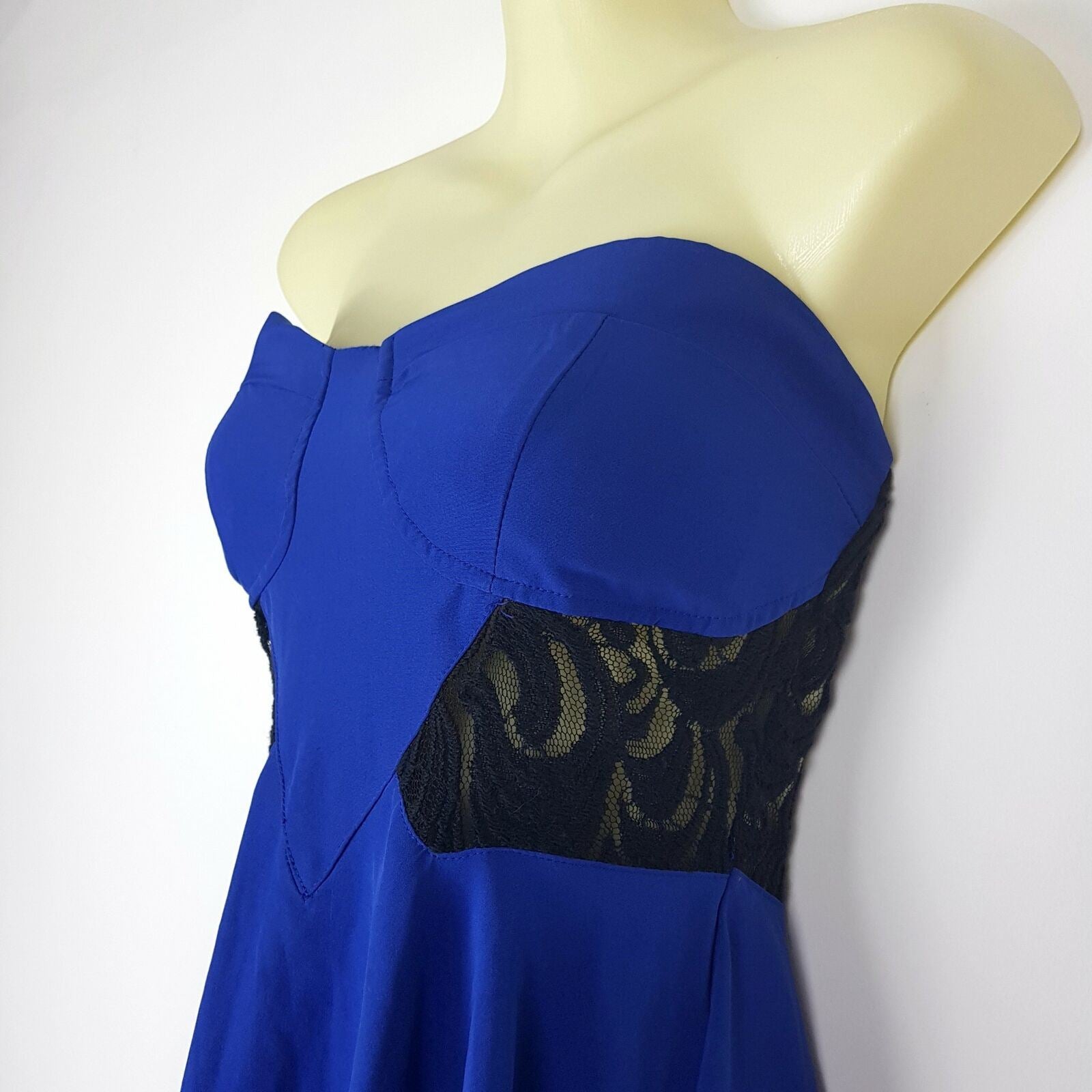 Chic A Booti Tube A-Line Strapless Dress Blue Black Fit Flare Lace Zipper Back 8