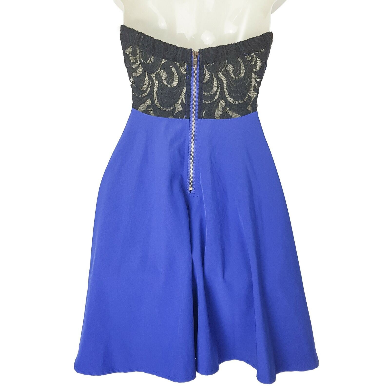 Chic A Booti Tube A-Line Strapless Dress Blue Black Fit Flare Lace Zipper Back 8