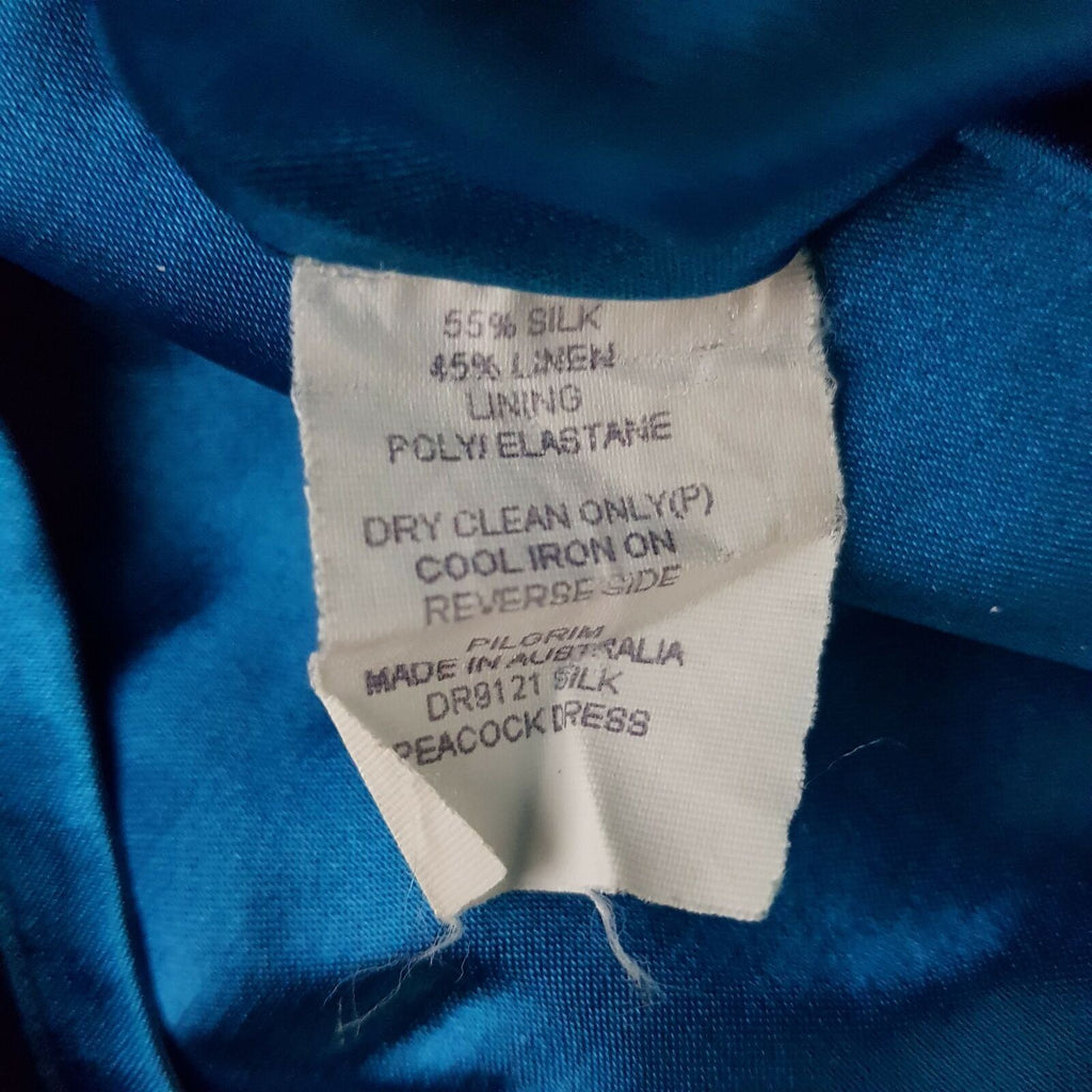 Pilgrim Peacock Dress Silk Linen Blue Green Shimmer Classy Party Designer Dress