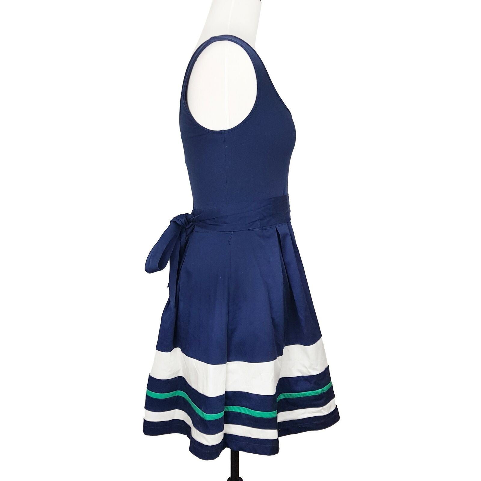 Forever New Mia Striped 2in1 Dress Navy Emerald Green White Knit Dresses A-Line