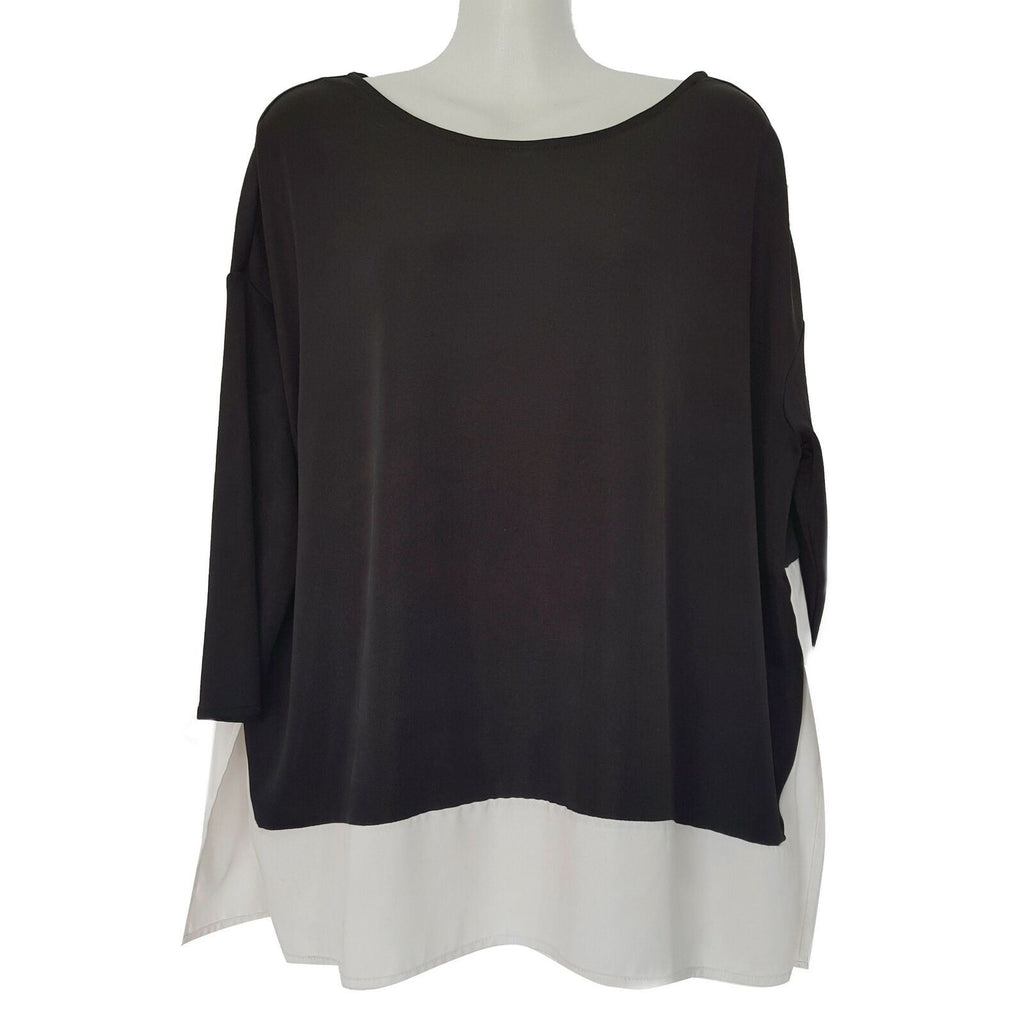 WITCHERY Casual Black White Panel 3/4 Sleeve Women's Loose Tunic Top Size Small
