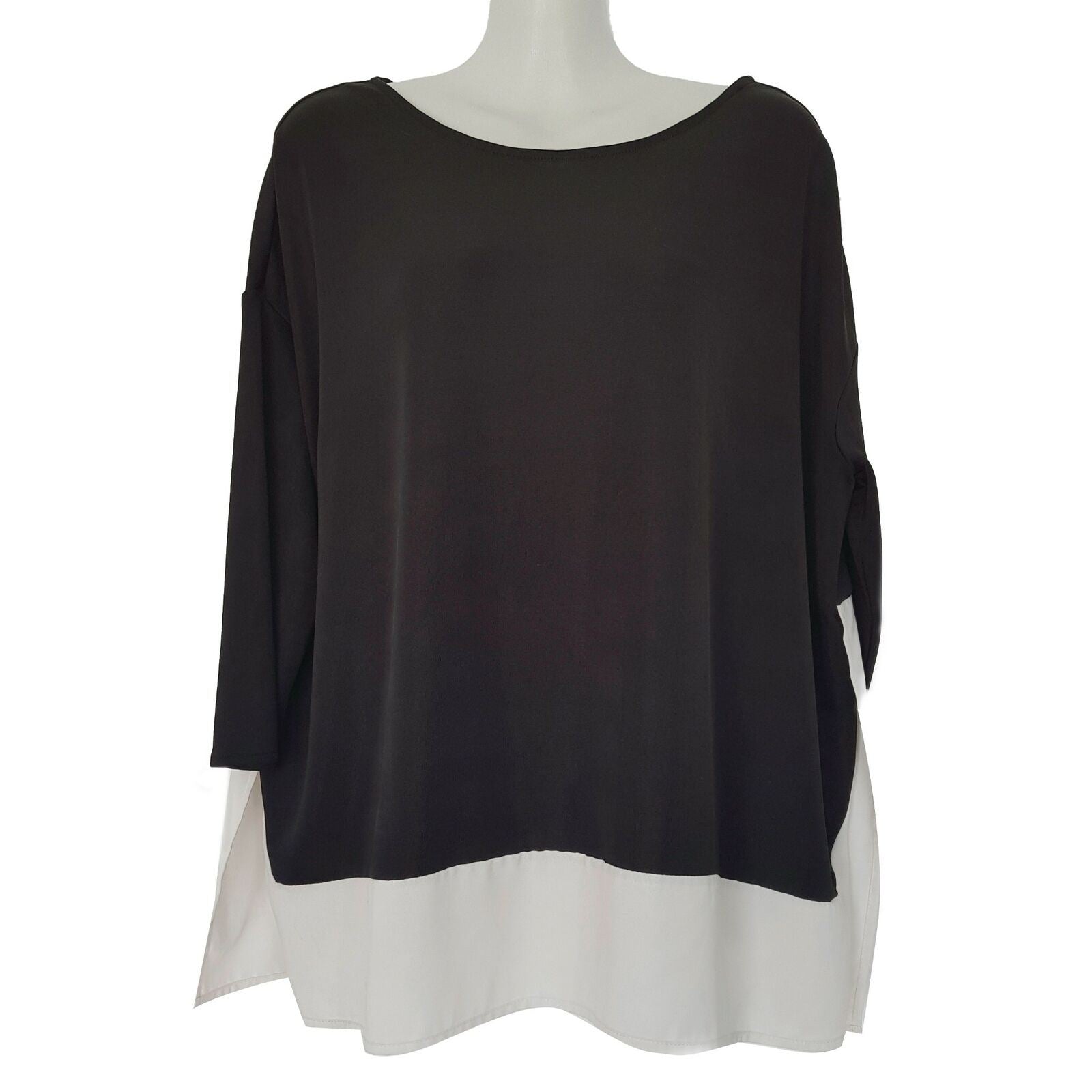 WITCHERY Casual Black White Panel 3/4 Sleeve Women's Loose Tunic Top Size Small