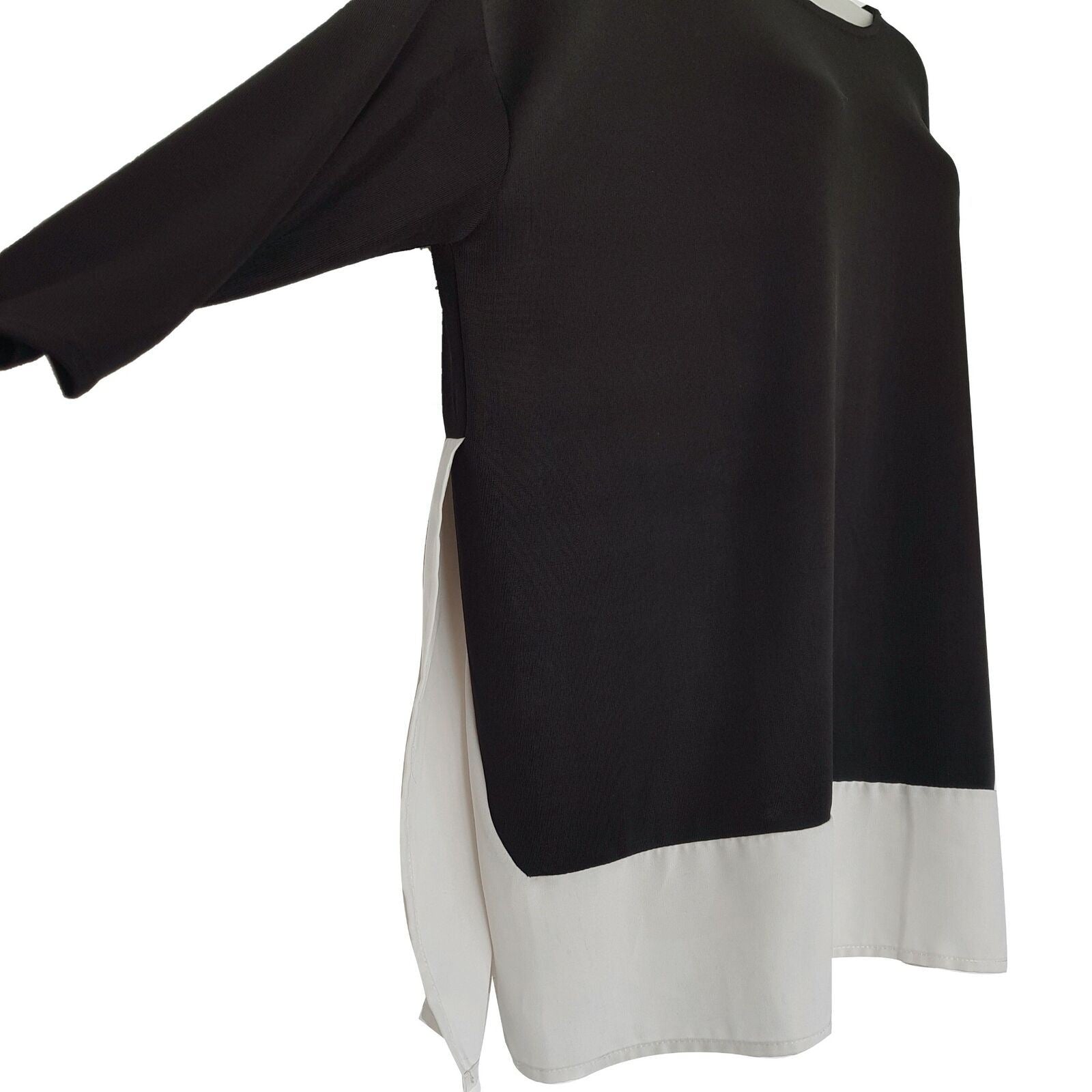 WITCHERY Casual Black White Panel 3/4 Sleeve Women's Loose Tunic Top Size Small
