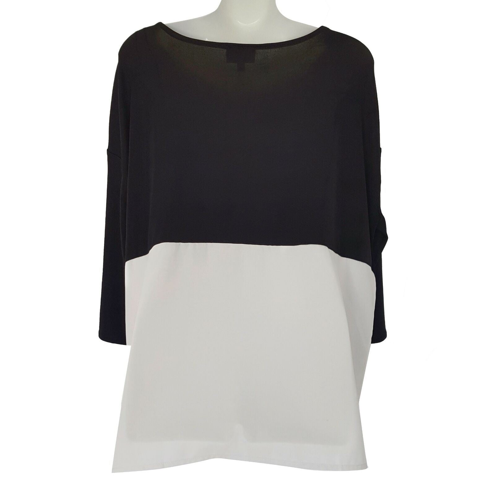 WITCHERY Casual Black White Panel 3/4 Sleeve Women's Loose Tunic Top Size Small