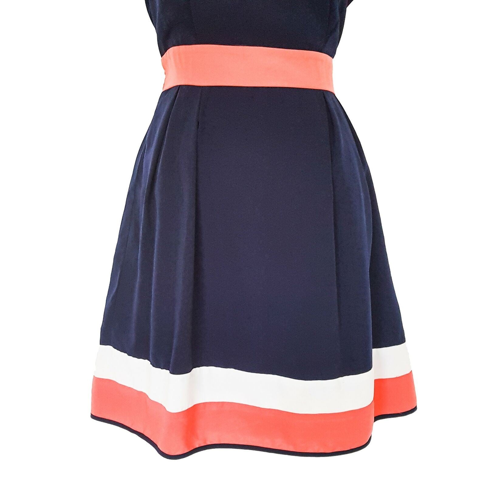 PORTMANS Navy Blue Pink A-Line Dress Business Corporate Wear Short Sleeves Belt