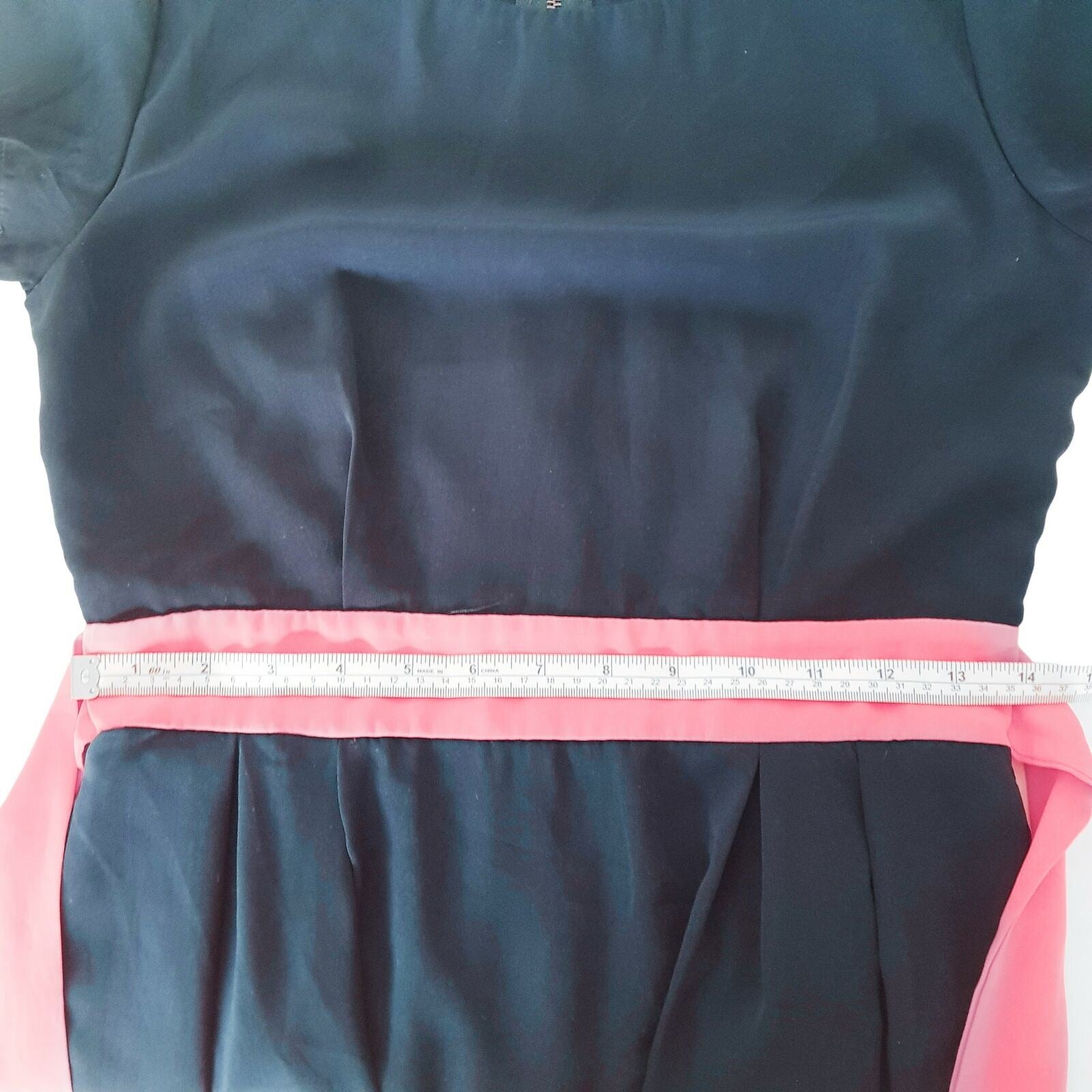 PORTMANS Navy Blue Pink A-Line Dress Business Corporate Wear Short Sleeves Belt